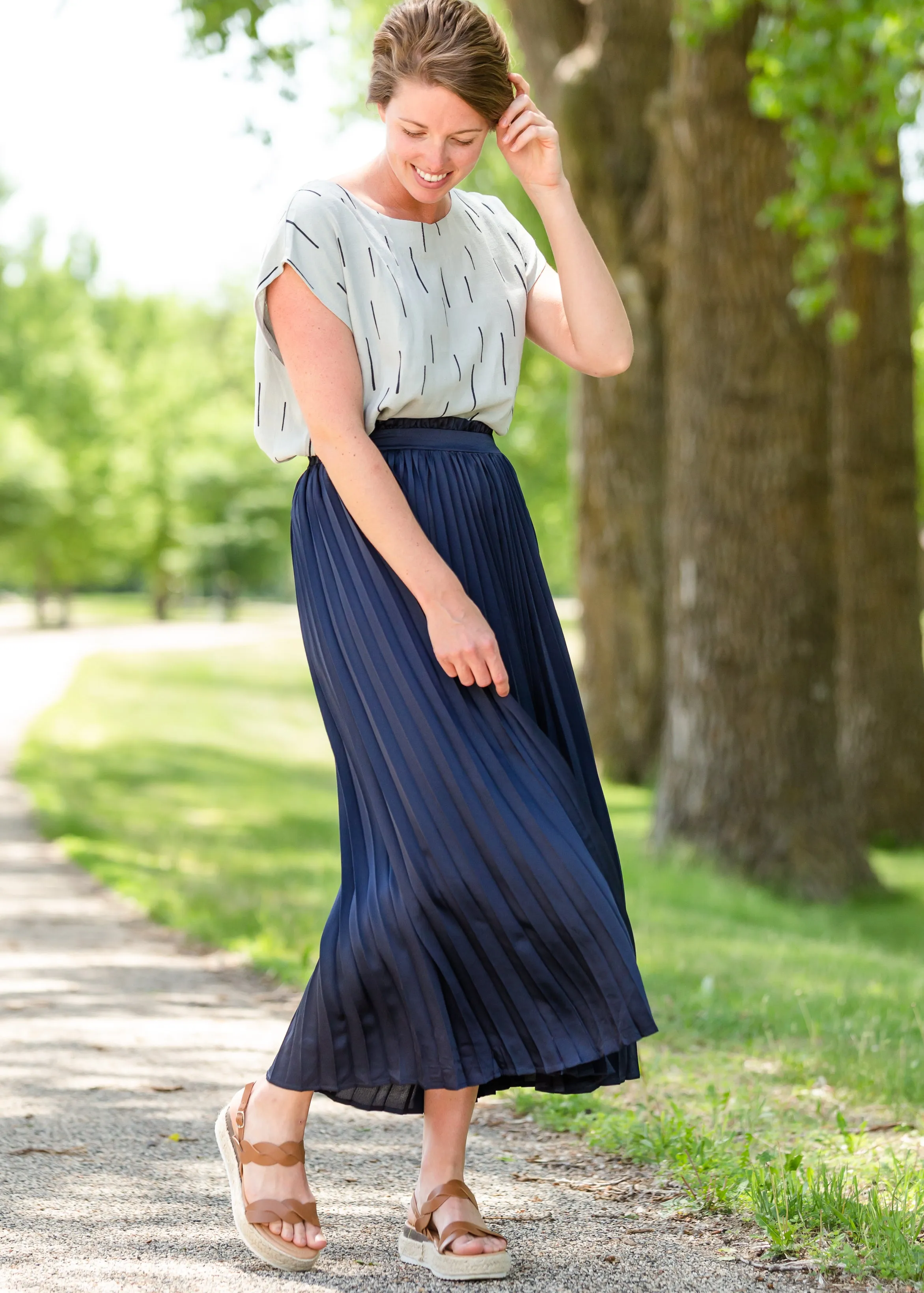 Navy Pleated High Waist Skirt - FINAL SALE