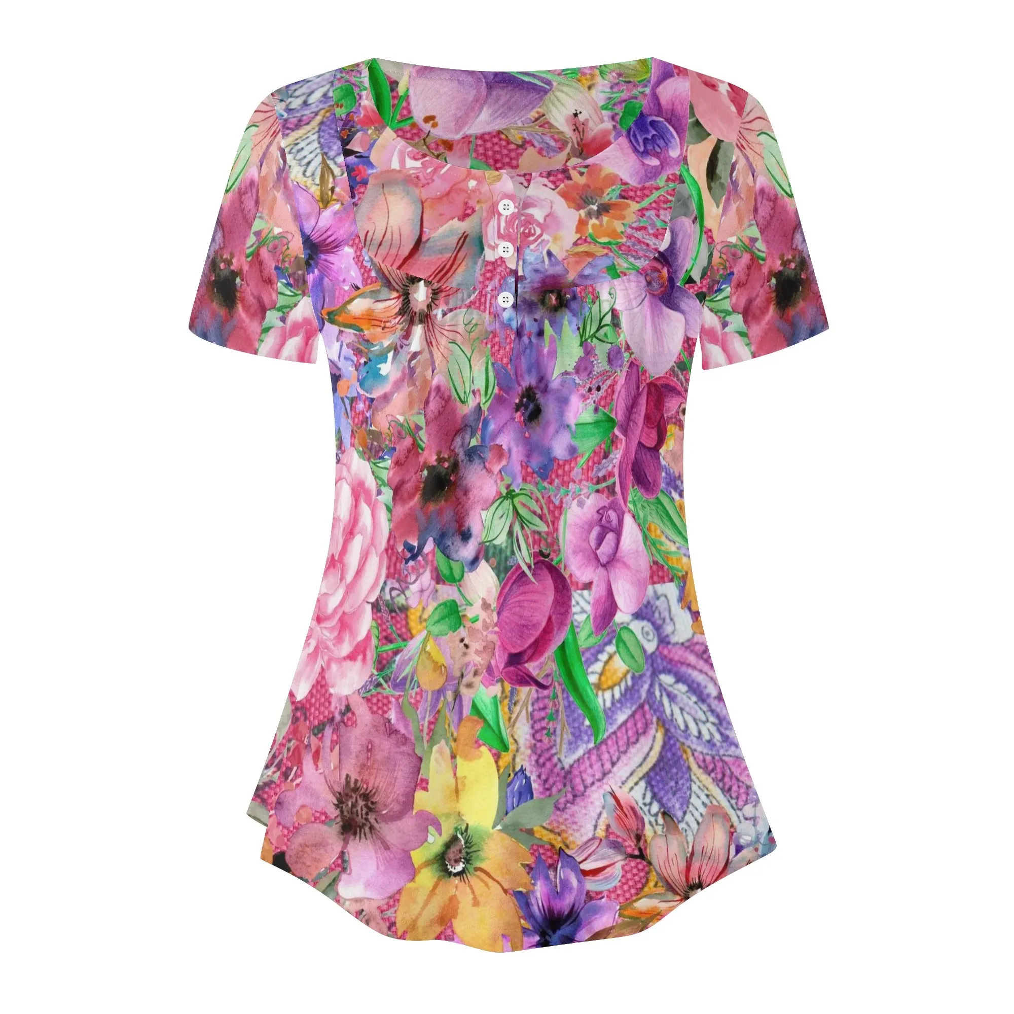 Nothing but Floral Womens Scoop Neck Short Sleeve Loose Floral Blouse