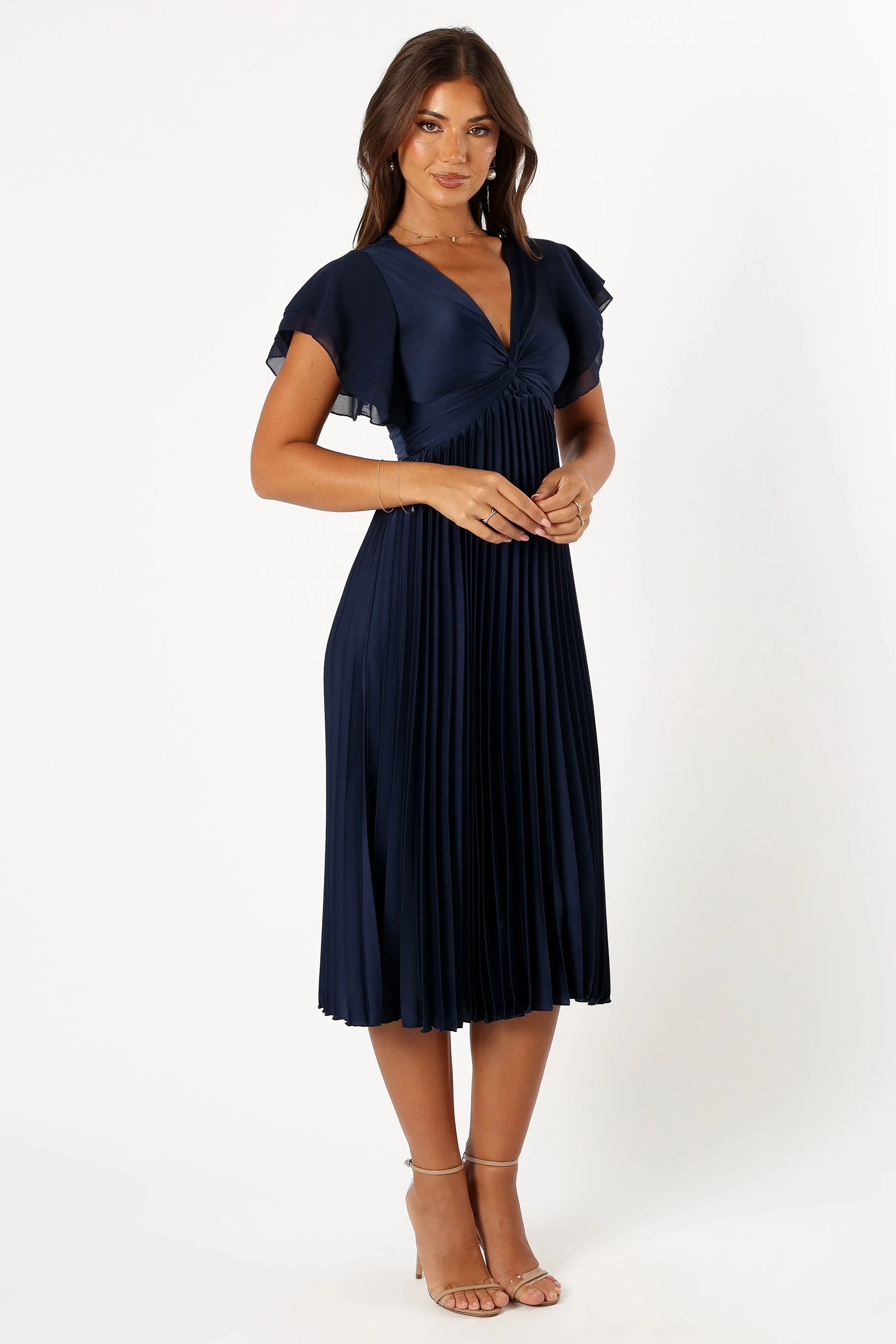 Nova Flutter Sleeve Midi Dress - Navy