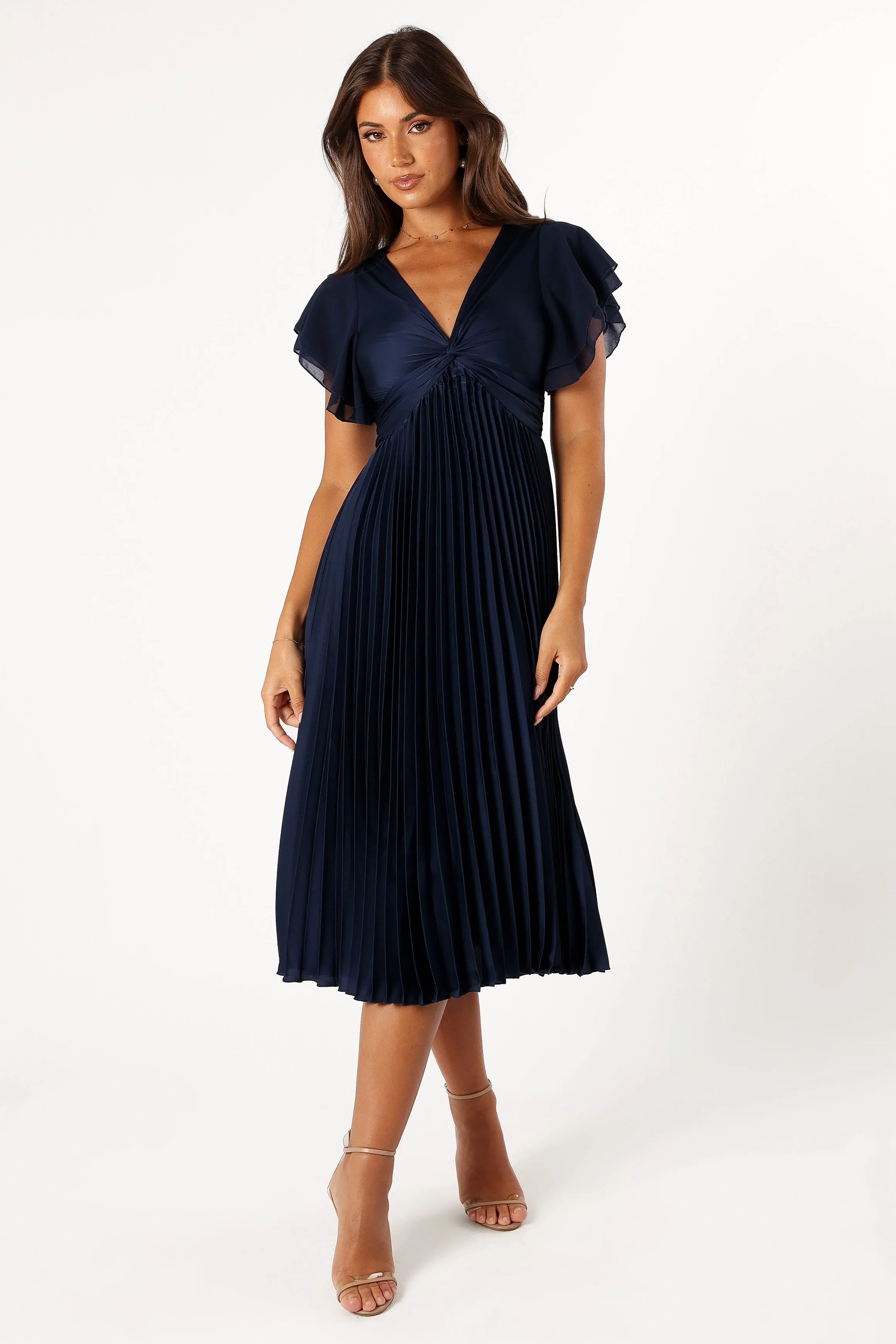 Nova Flutter Sleeve Midi Dress - Navy