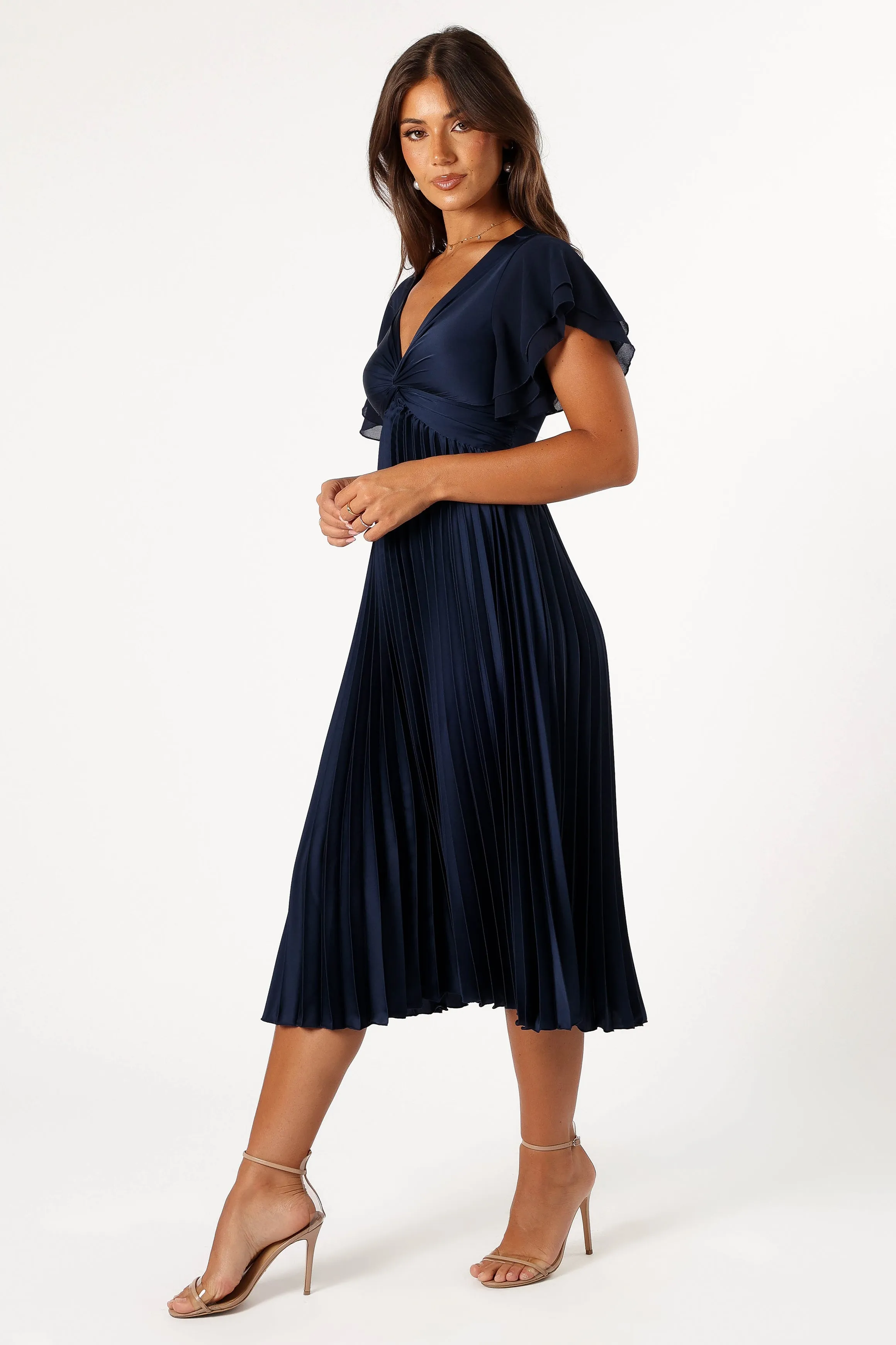 Nova Flutter Sleeve Midi Dress - Navy