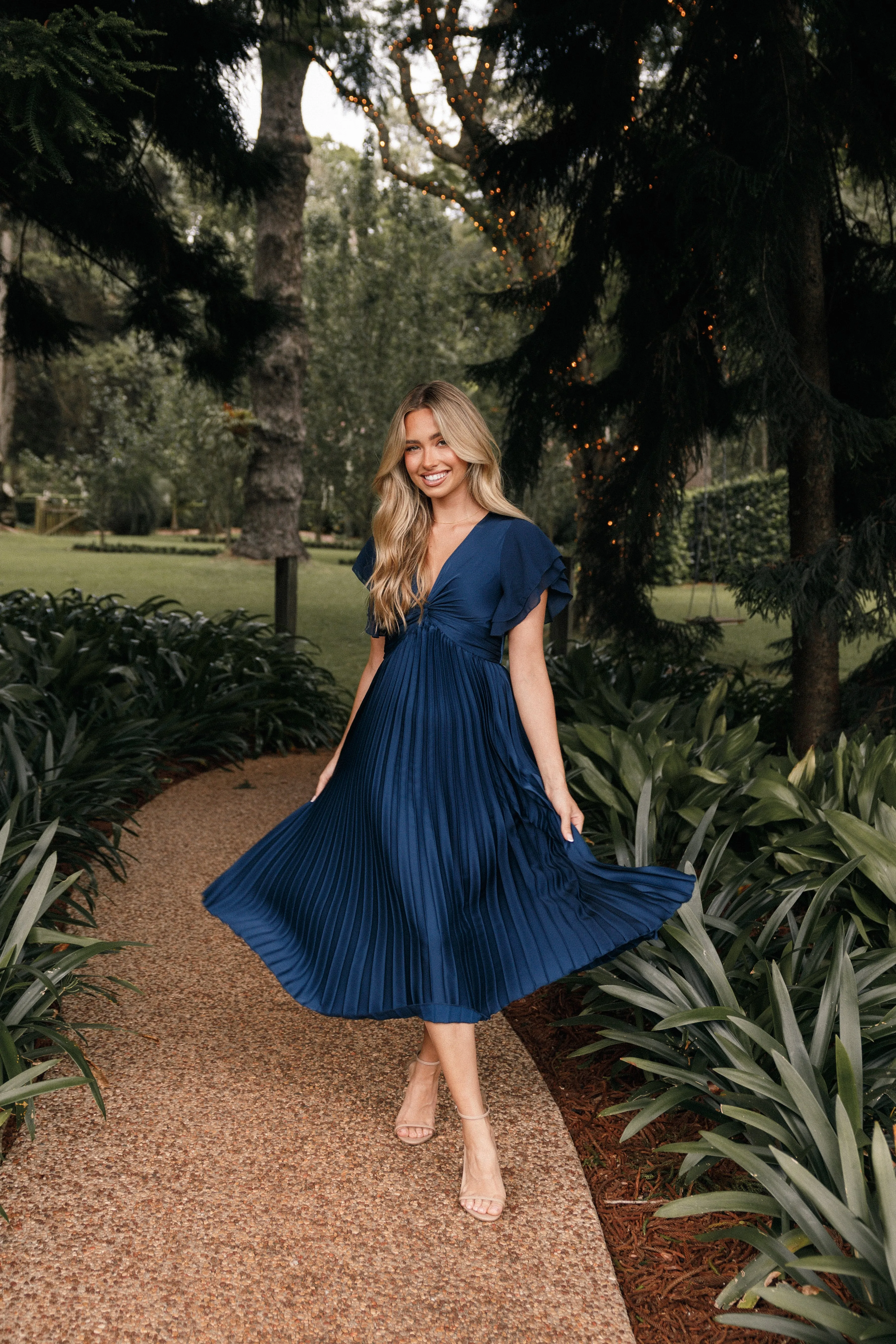 Nova Flutter Sleeve Midi Dress - Navy