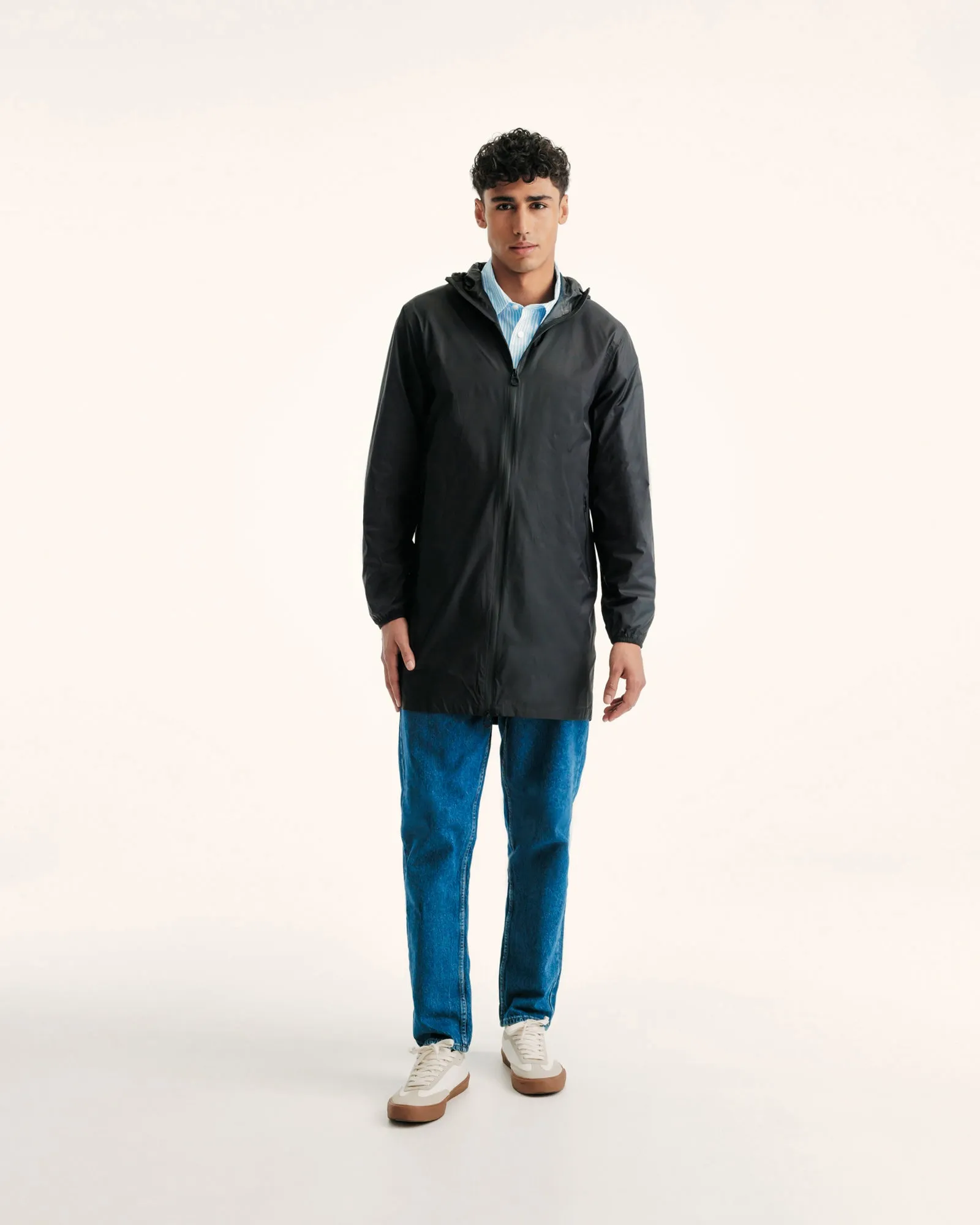 Oban long waterproof jacket with hood Black