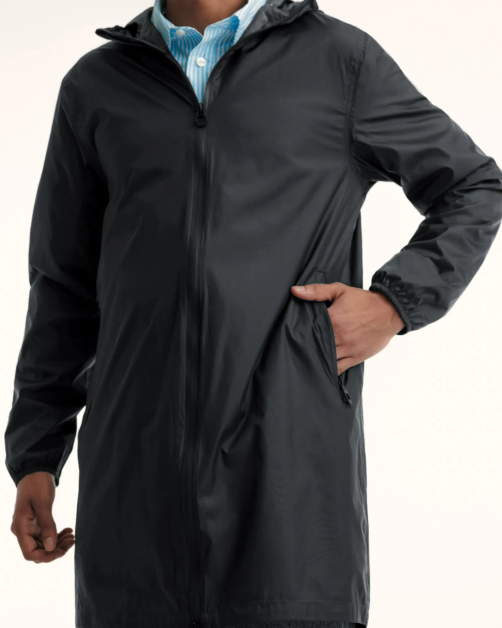 Oban long waterproof jacket with hood Black