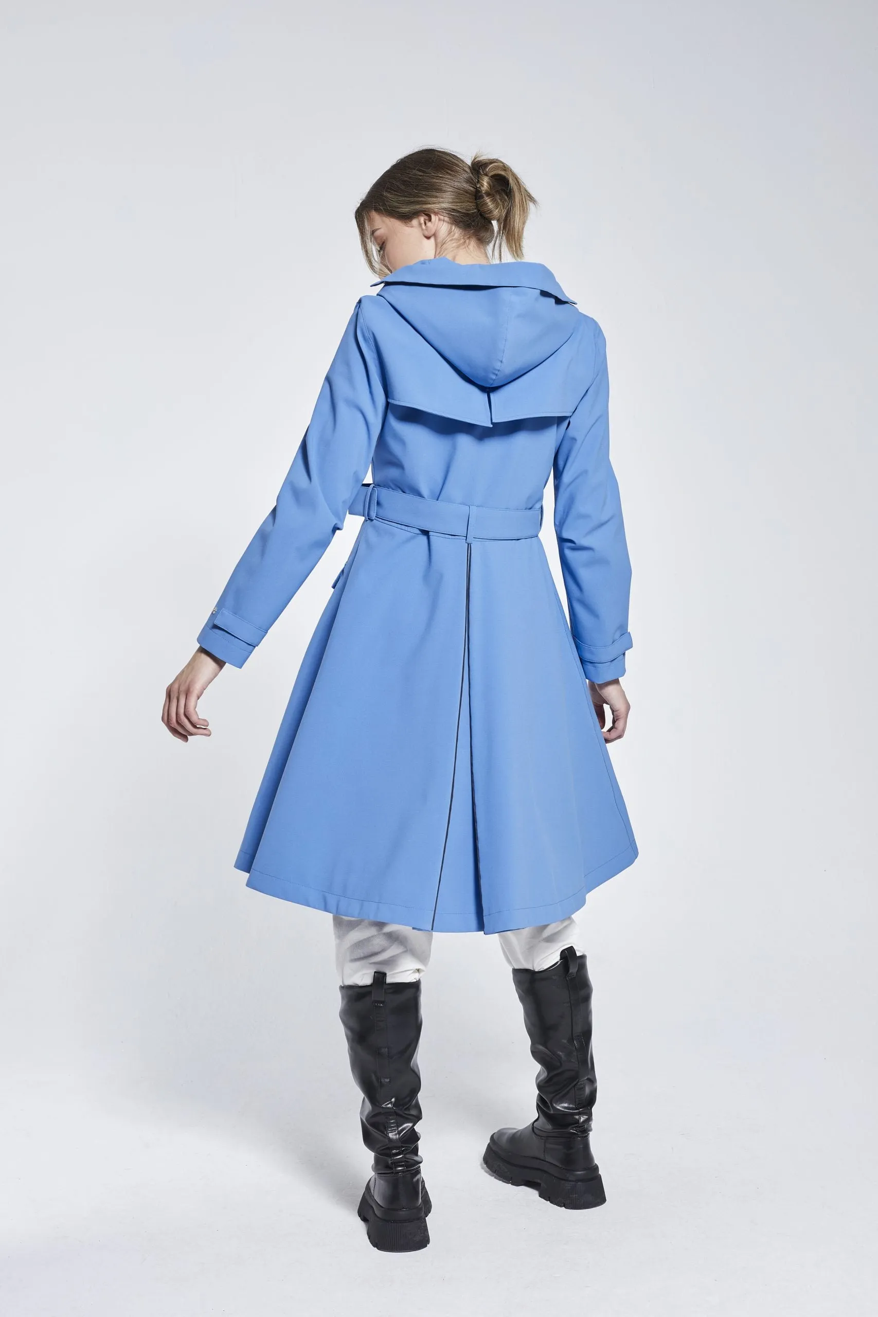 OCEAN BLUE FLARE RAINCOAT - recycled materials