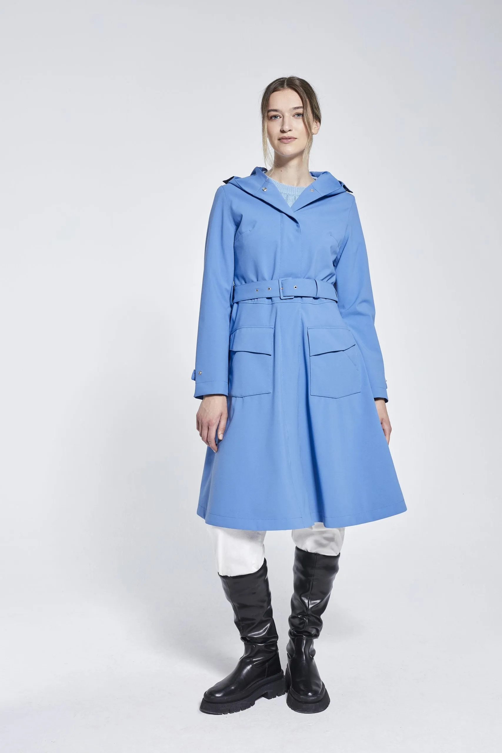 OCEAN BLUE FLARE RAINCOAT - recycled materials