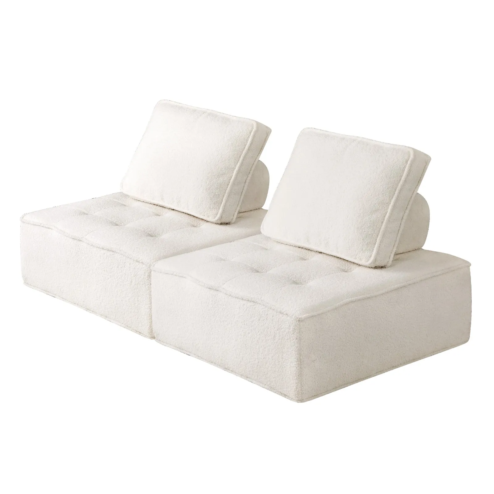 Oikiture 2PCS Modular Sofa Lounge Chair Armless Adjustable Back Sherpa White