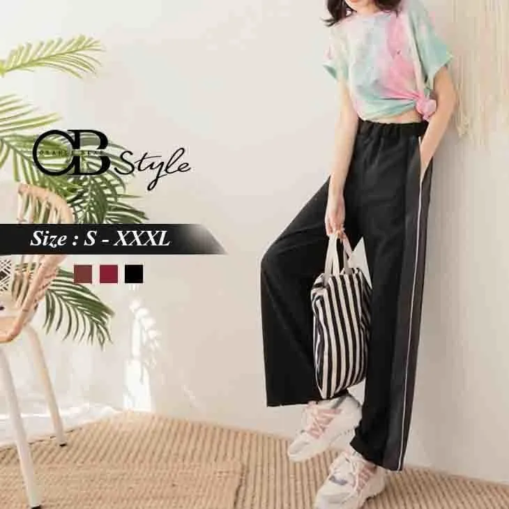 ORANGEBEAR STRIPED ELASTIC WAIST WIDE PANTS