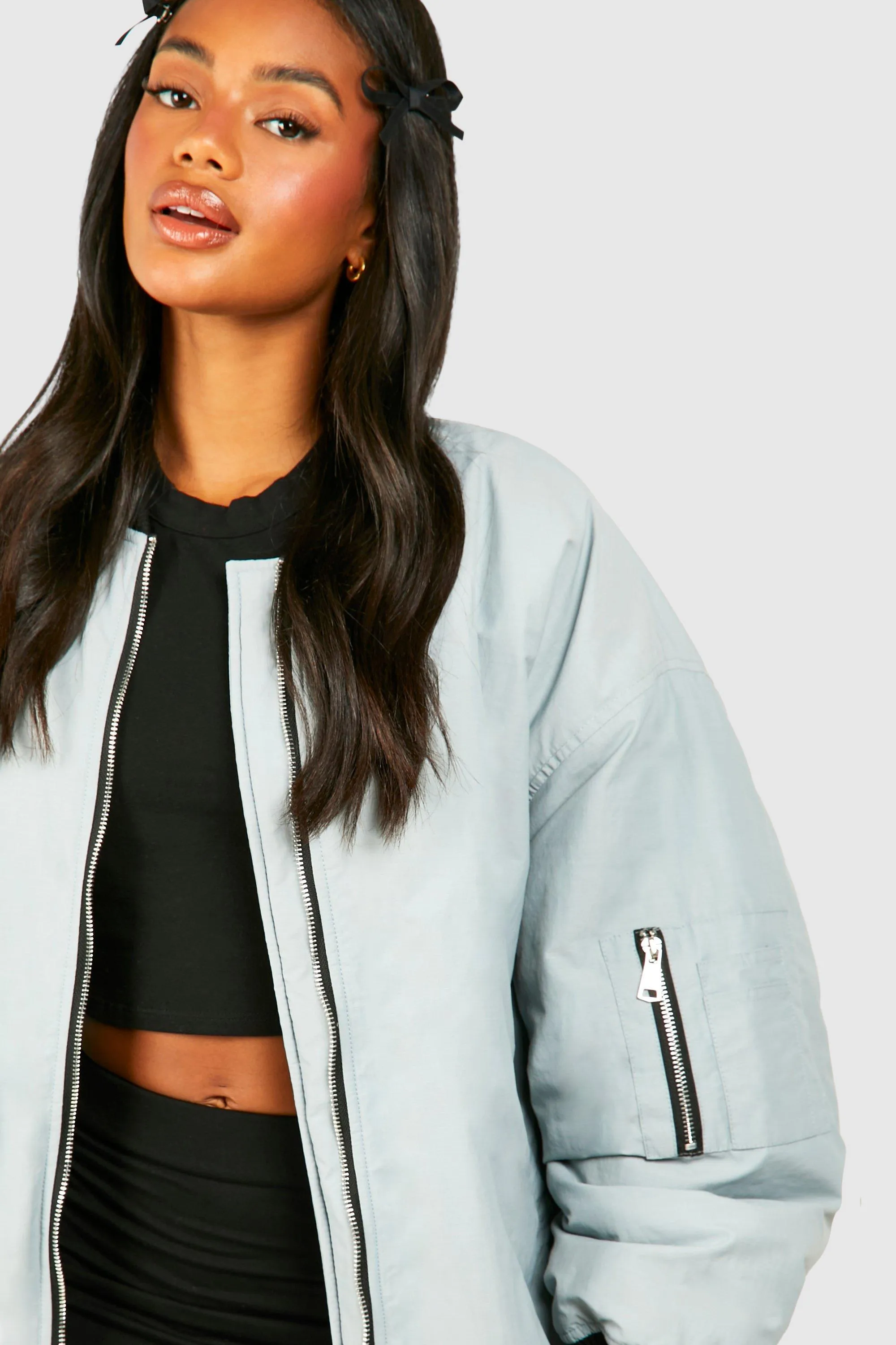 OVERSIZED CONTRAST RIB BOMBER JACKET