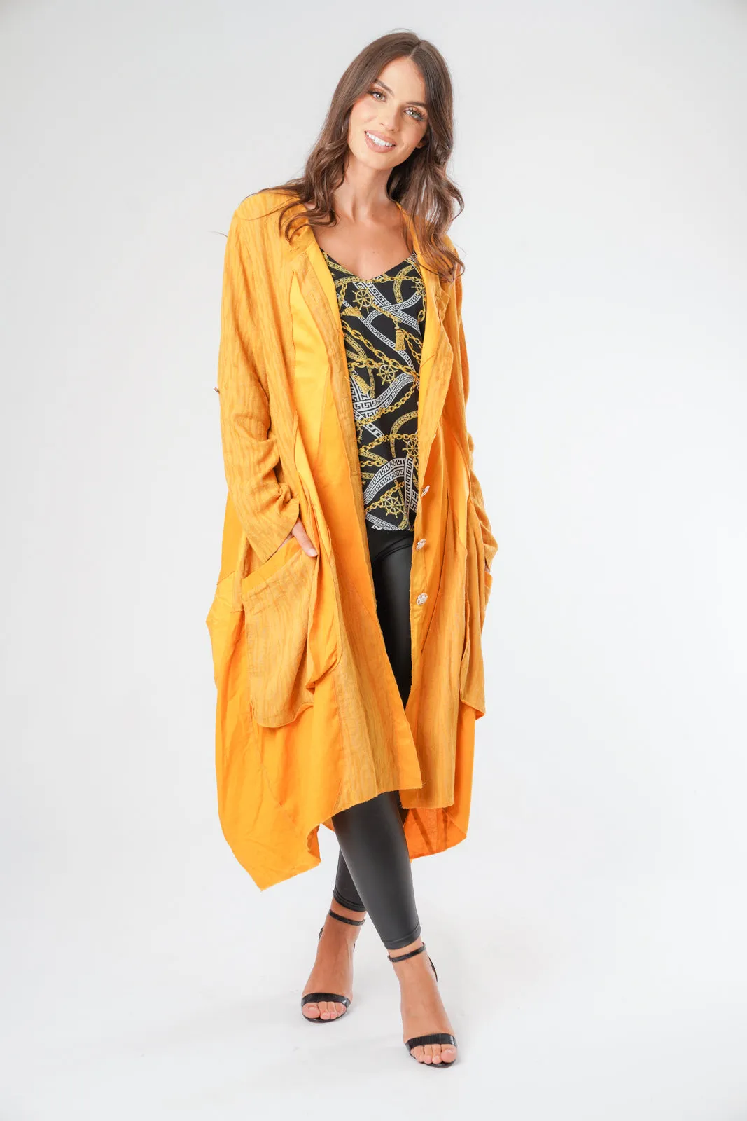 Oversized Linen Asymmetric Longline Cardigan Jacket