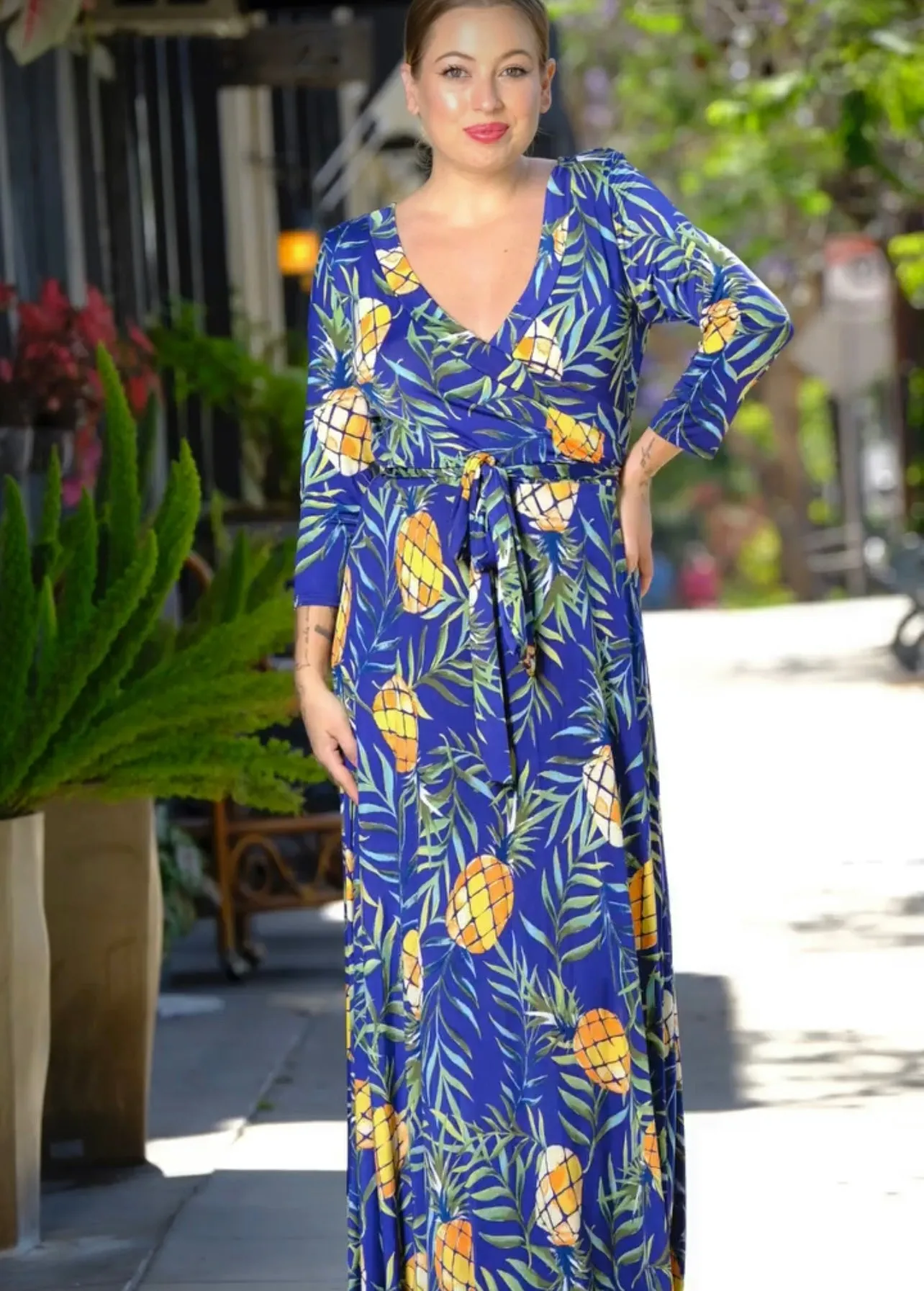 Pineapple Mock Wrap Dress