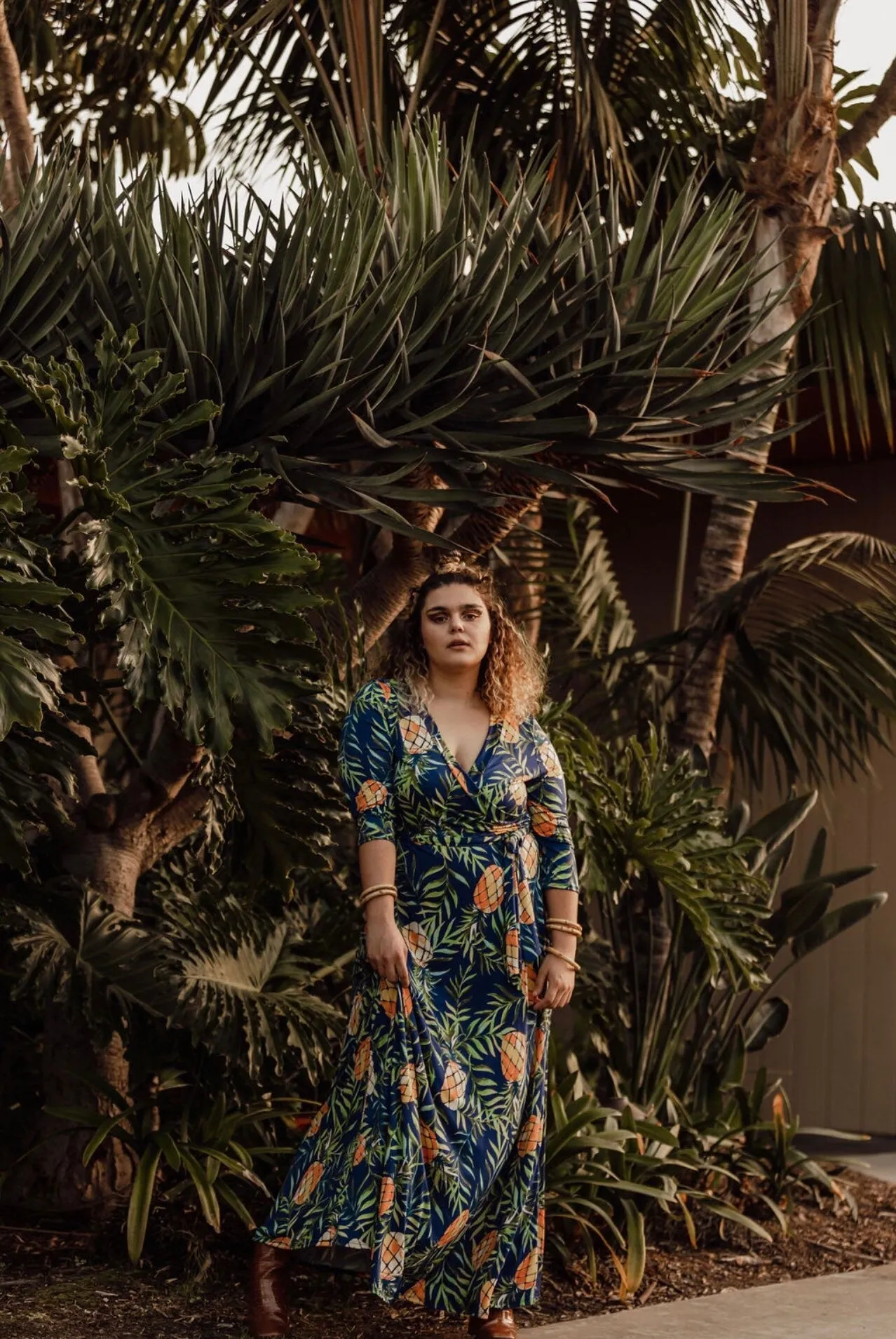 Pineapple Mock Wrap Dress