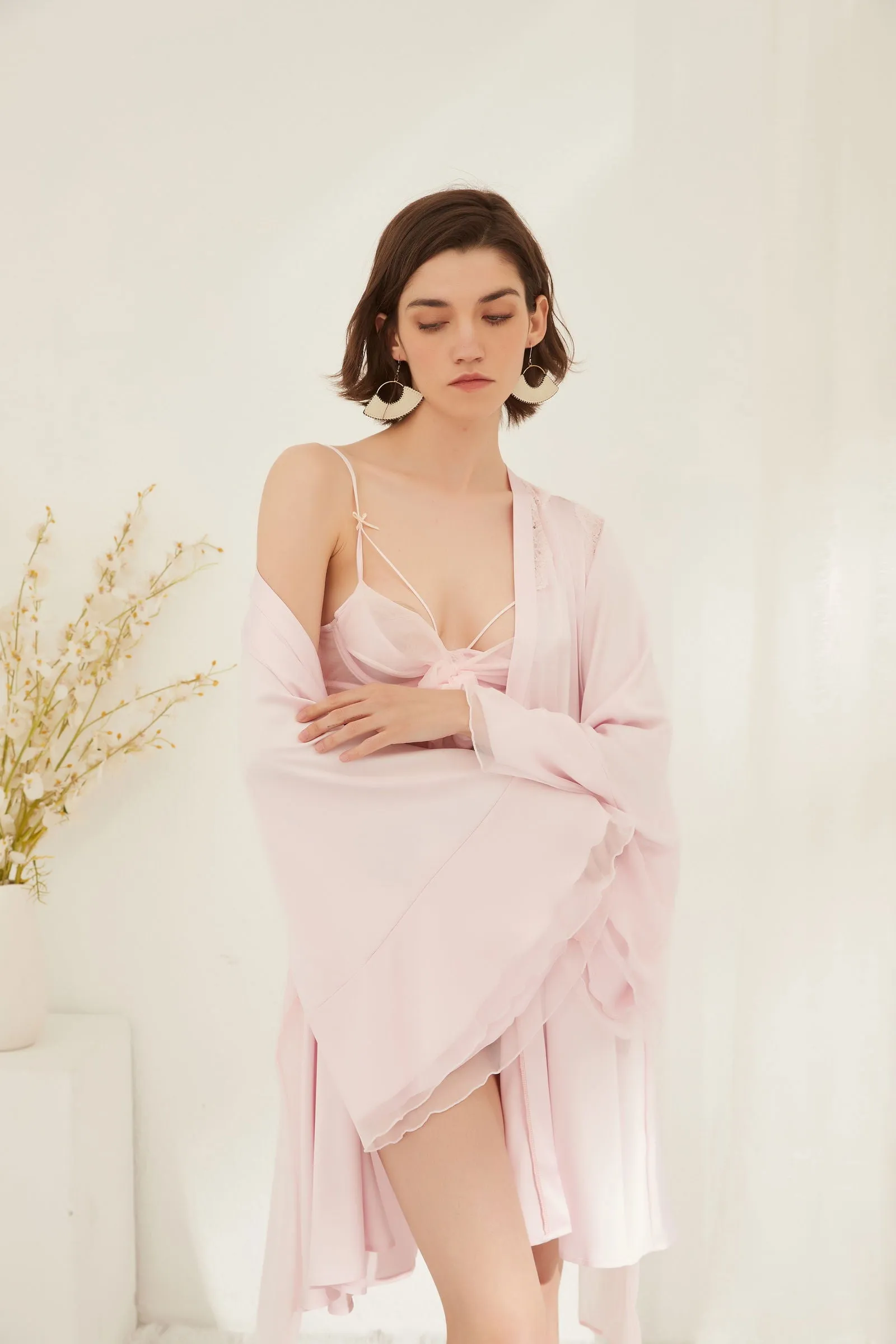 Pink Lace-Adorned Sheer Nightdress