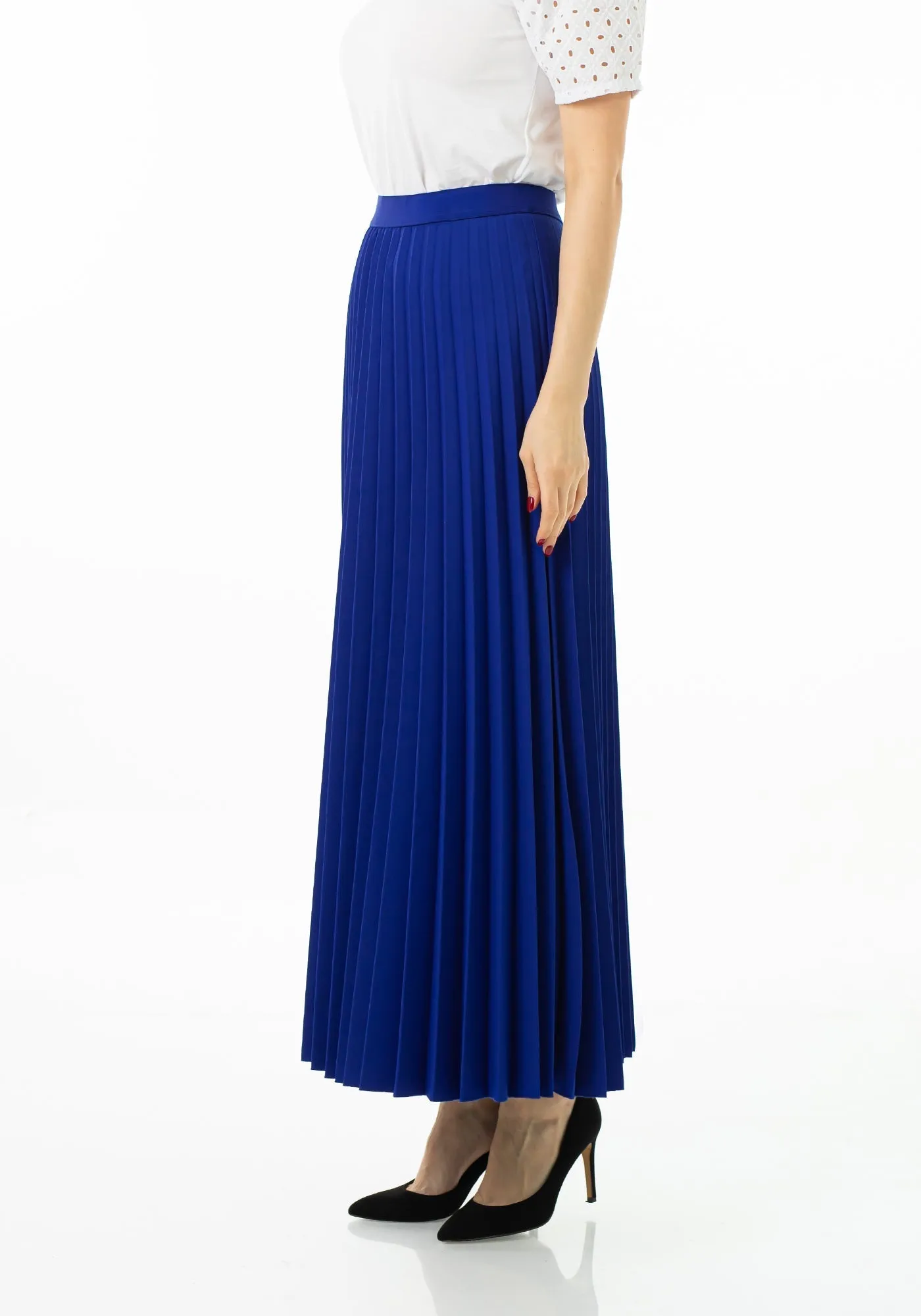 Pleated Ankle Length Skirt - Maxi Skirt Elastic Waist Band