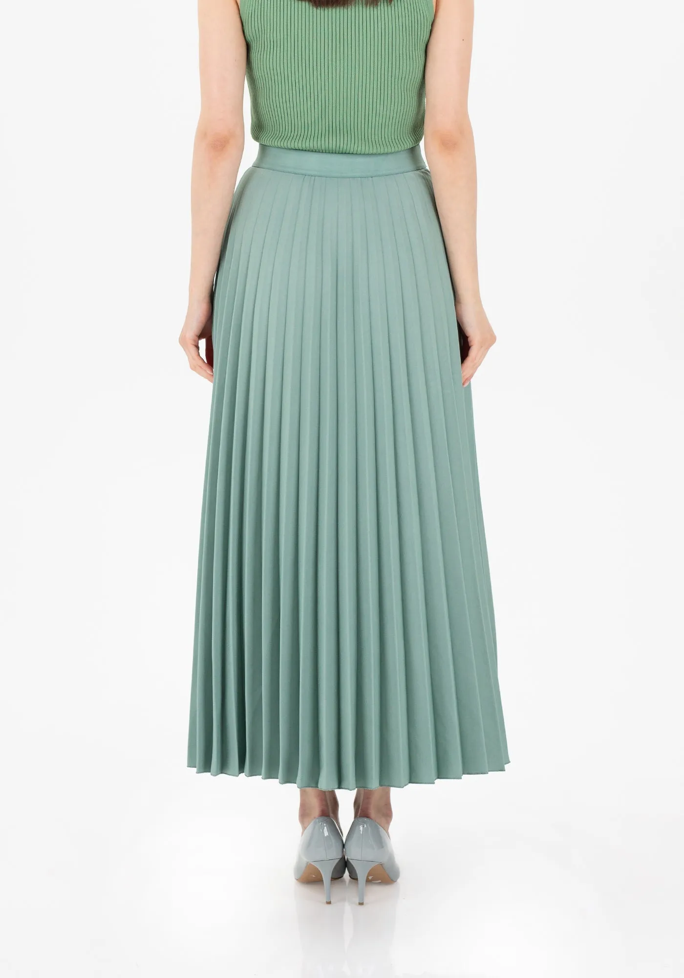 Pleated Ankle Length Skirt - Maxi Skirt Elastic Waist Band