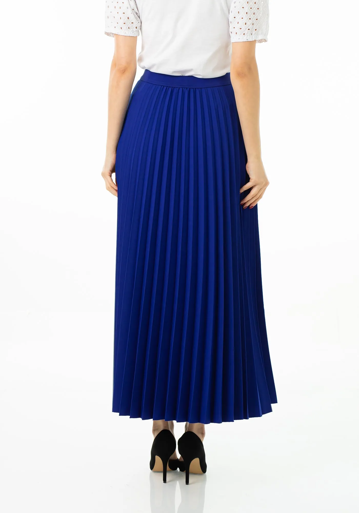 Pleated Ankle Length Skirt - Maxi Skirt Elastic Waist Band