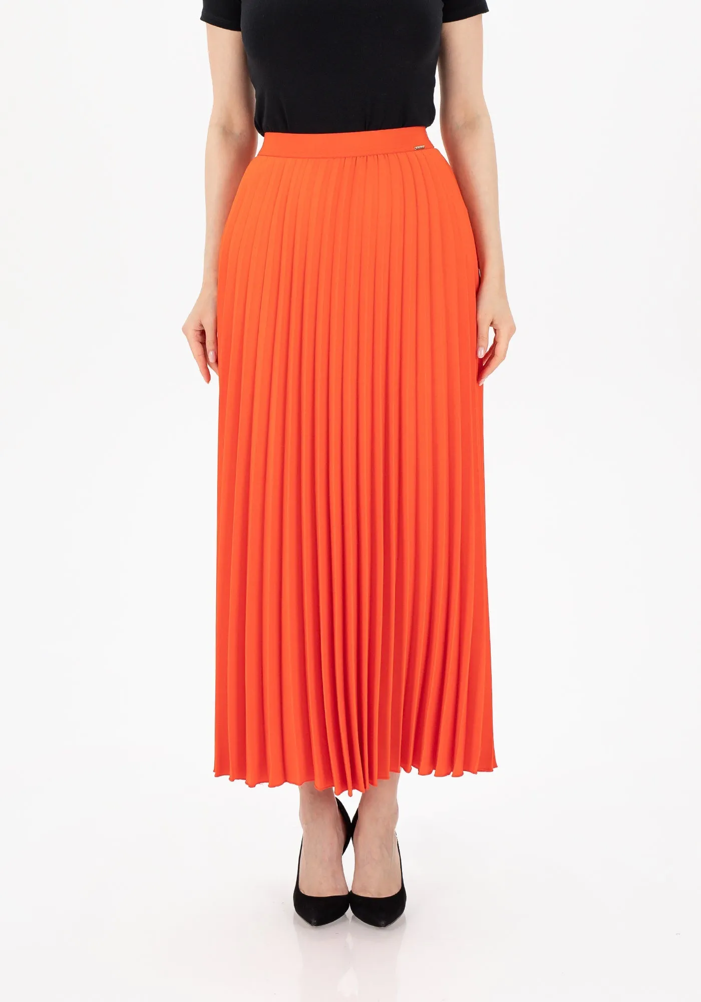 Pleated Ankle Length Skirt - Maxi Skirt Elastic Waist Band