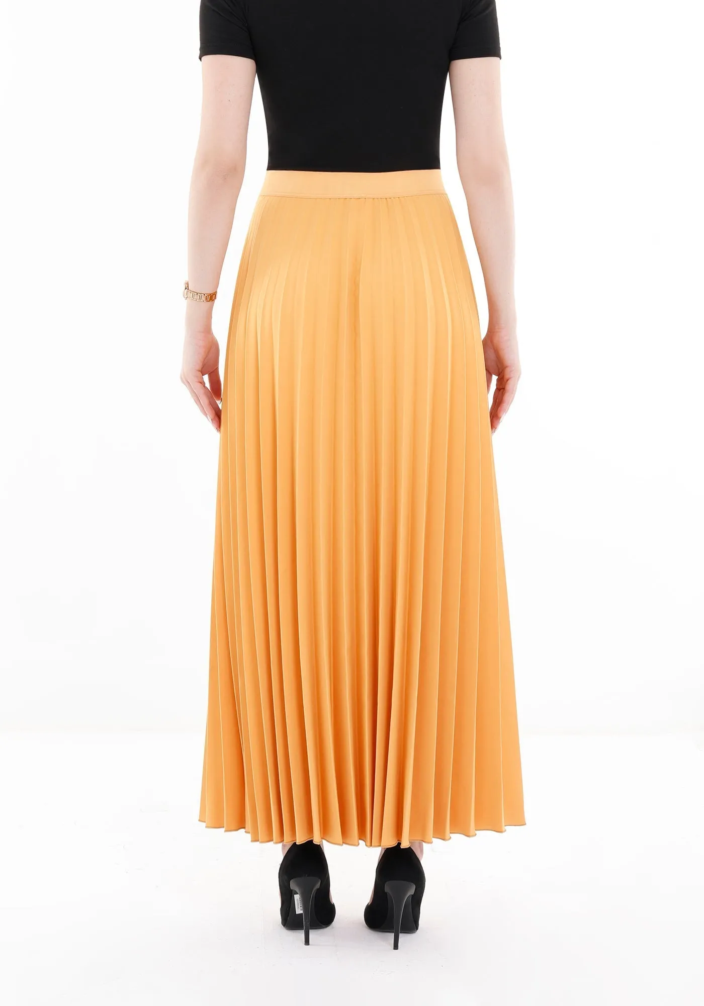 Pleated Ankle Length Skirt - Maxi Skirt Elastic Waist Band