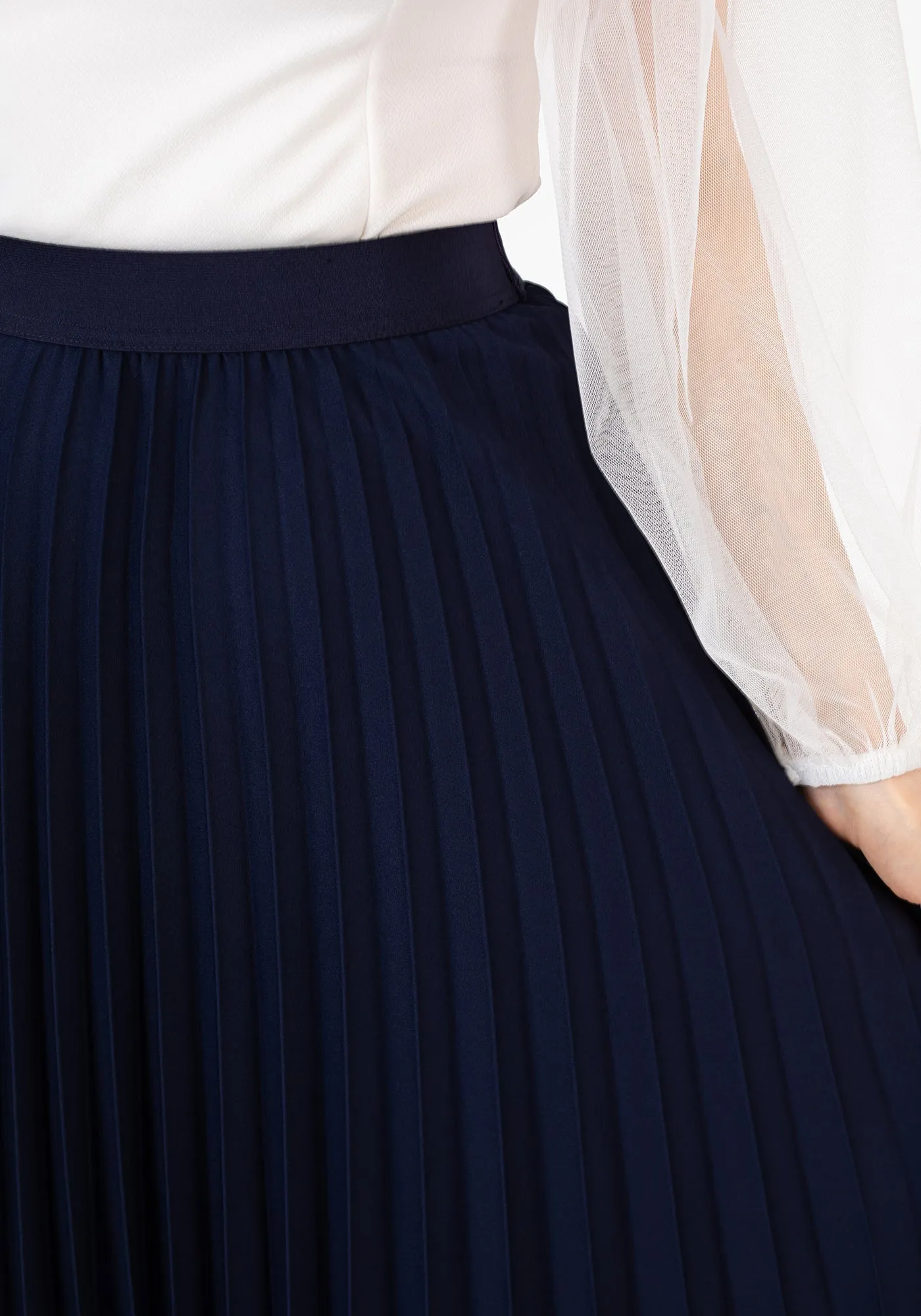 Pleated Ankle Length Skirt - Maxi Skirt Elastic Waist Band