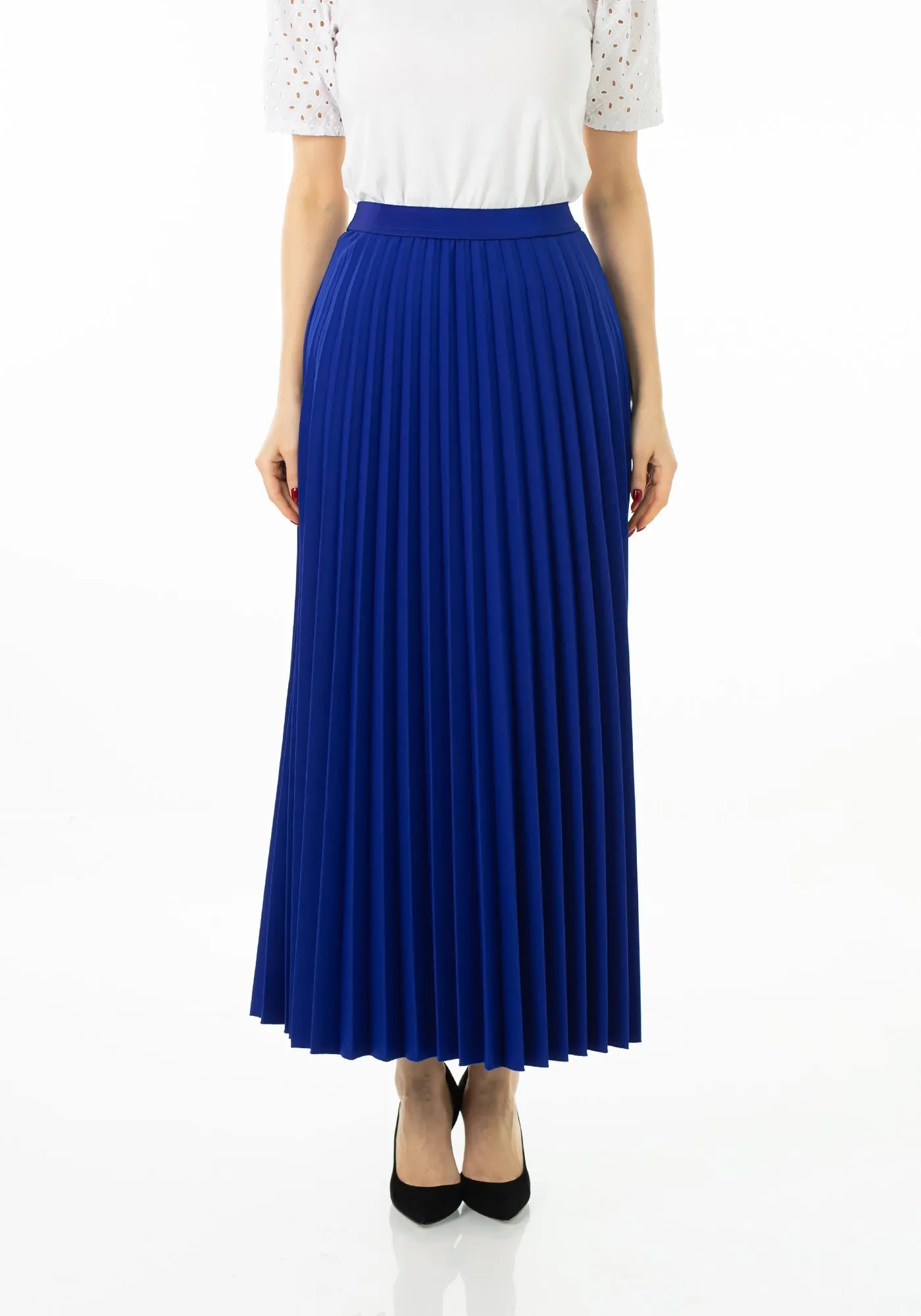 Pleated Ankle Length Skirt - Maxi Skirt Elastic Waist Band