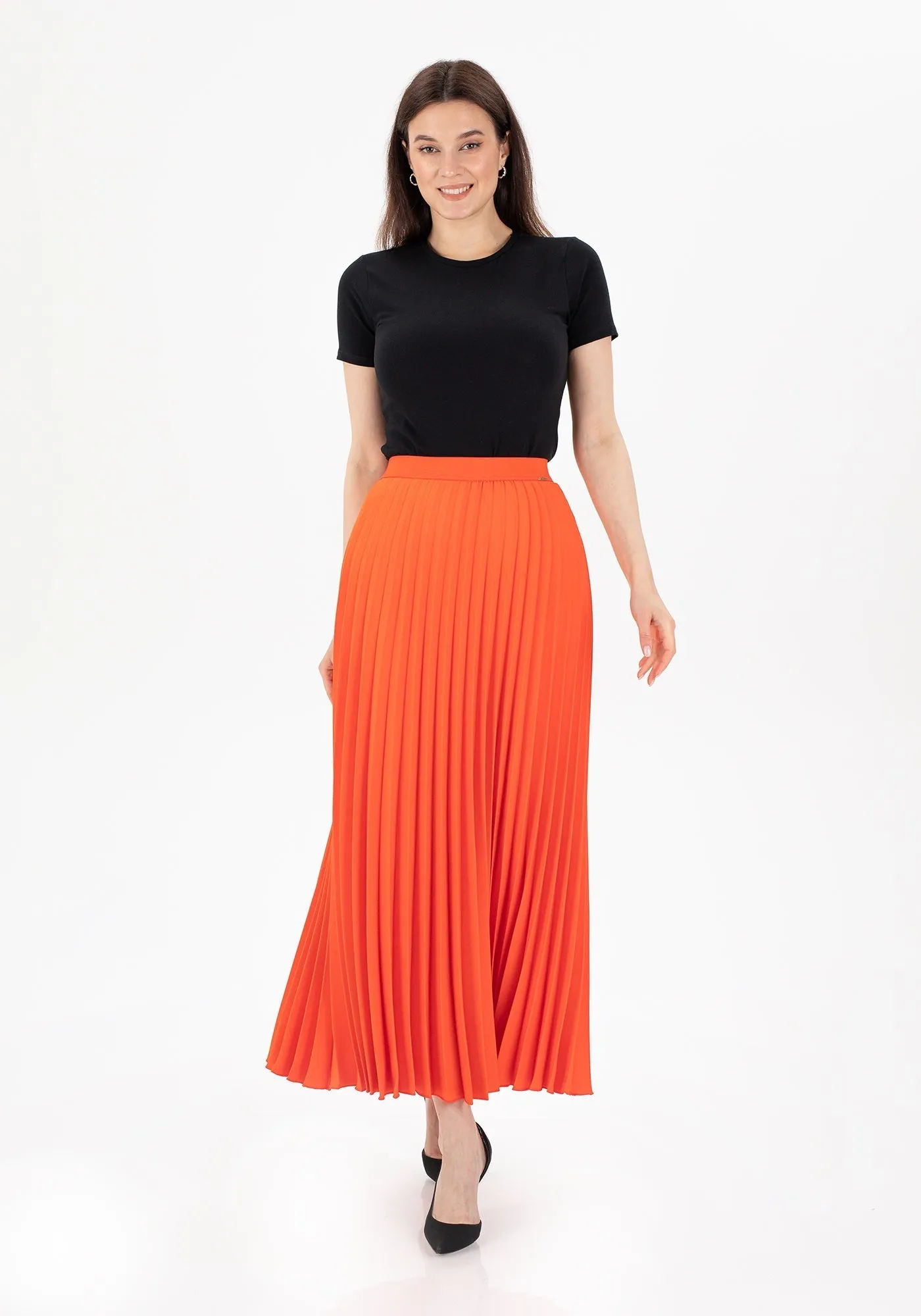 Pleated Ankle Length Skirt - Maxi Skirt Elastic Waist Band