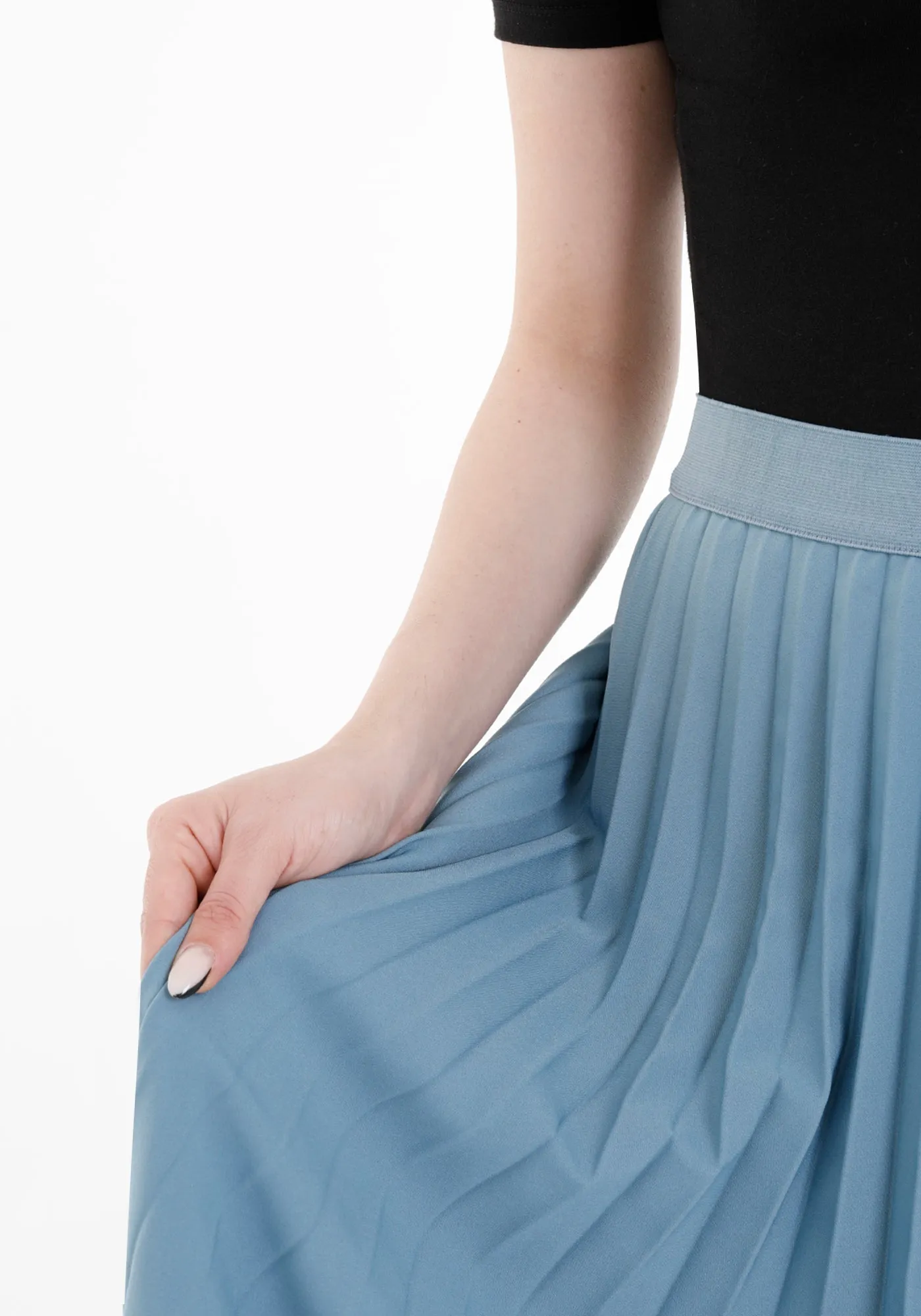 Pleated Ankle Length Skirt - Maxi Skirt Elastic Waist Band