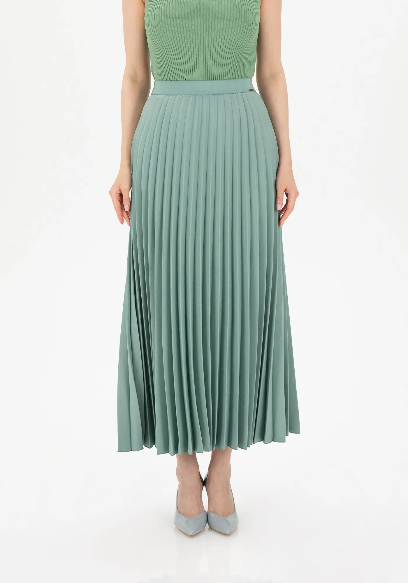 Pleated Ankle Length Skirt - Maxi Skirt Elastic Waist Band