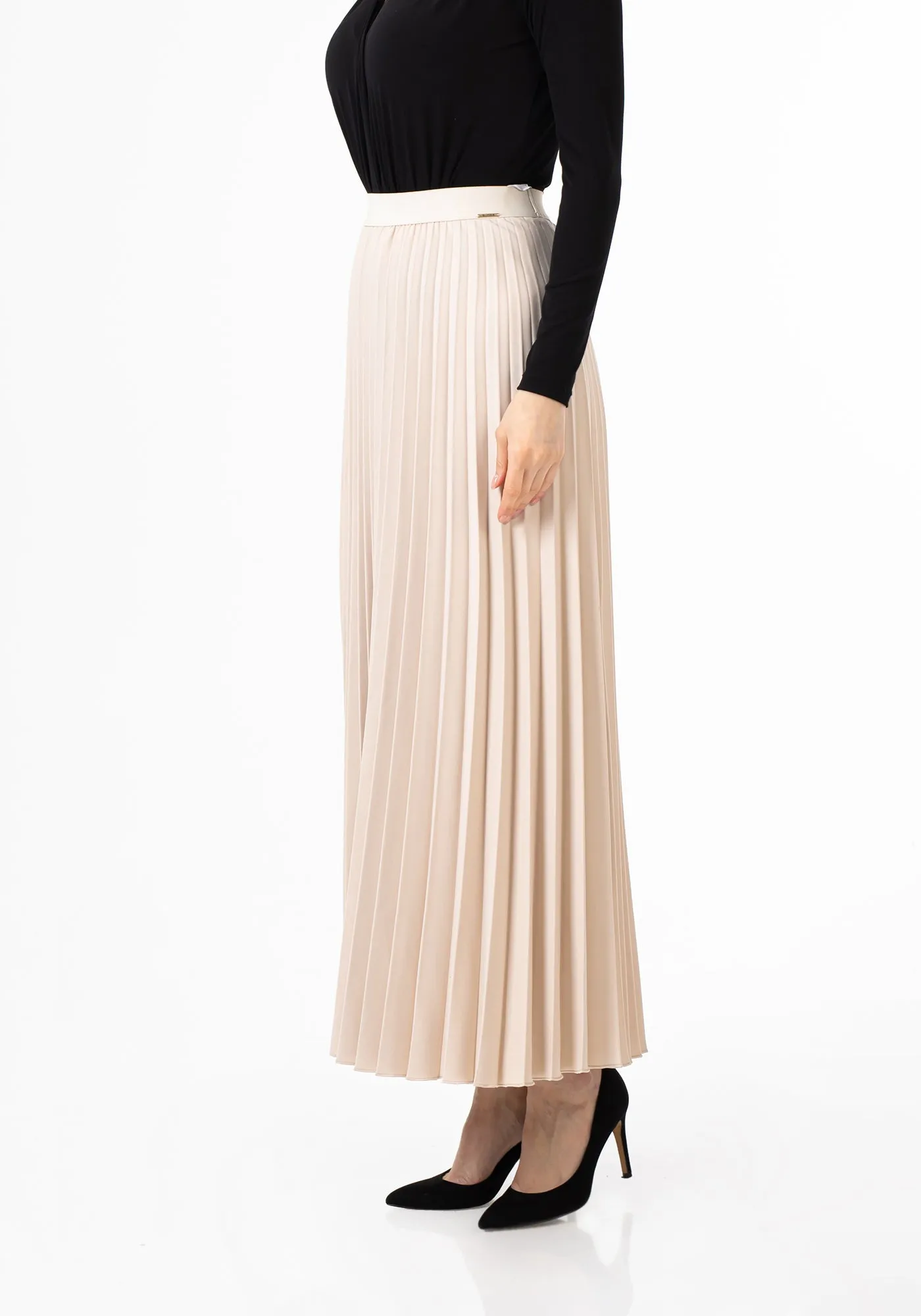 Pleated Ankle Length Skirt - Maxi Skirt Elastic Waist Band