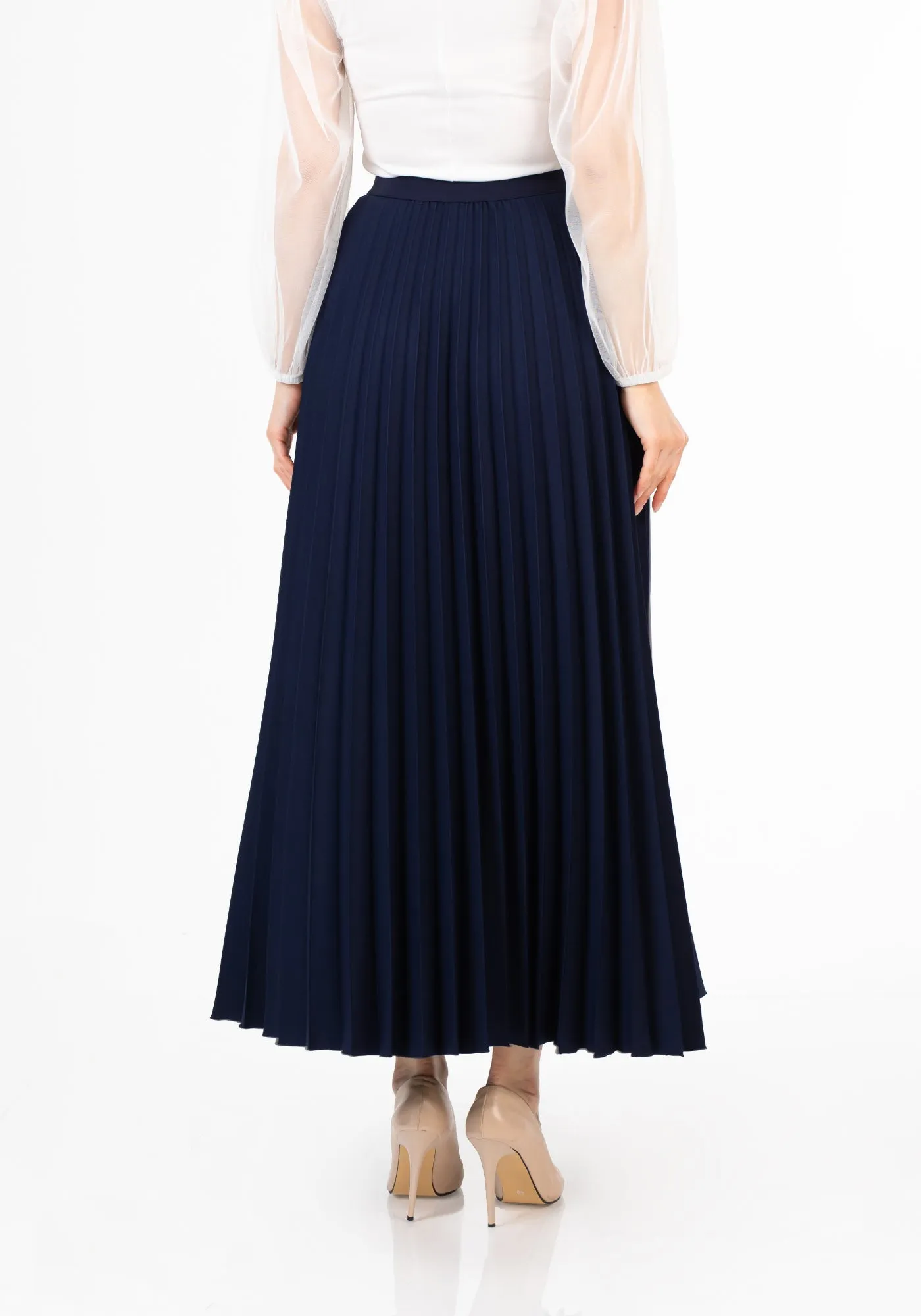 Pleated Ankle Length Skirt - Maxi Skirt Elastic Waist Band