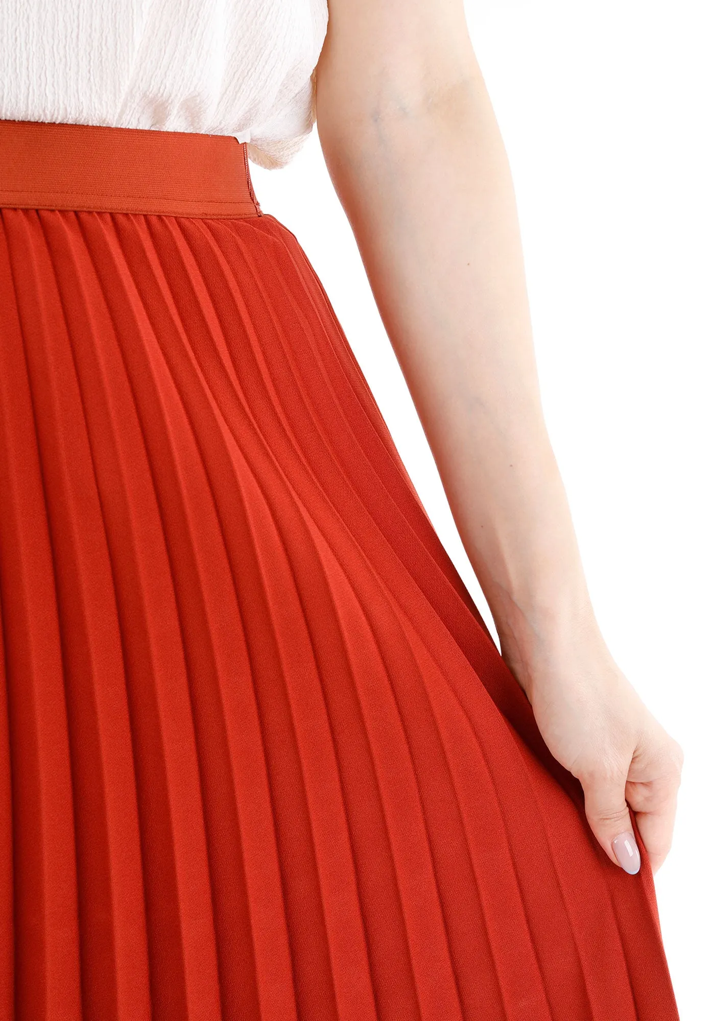 Pleated Ankle Length Skirt - Maxi Skirt Elastic Waist Band