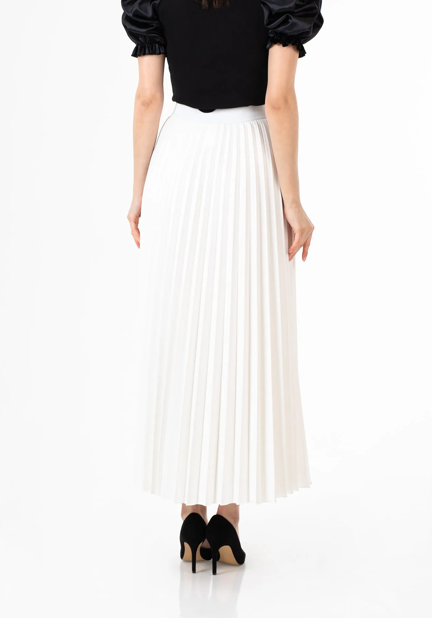 Pleated Ankle Length Skirt - Maxi Skirt Elastic Waist Band