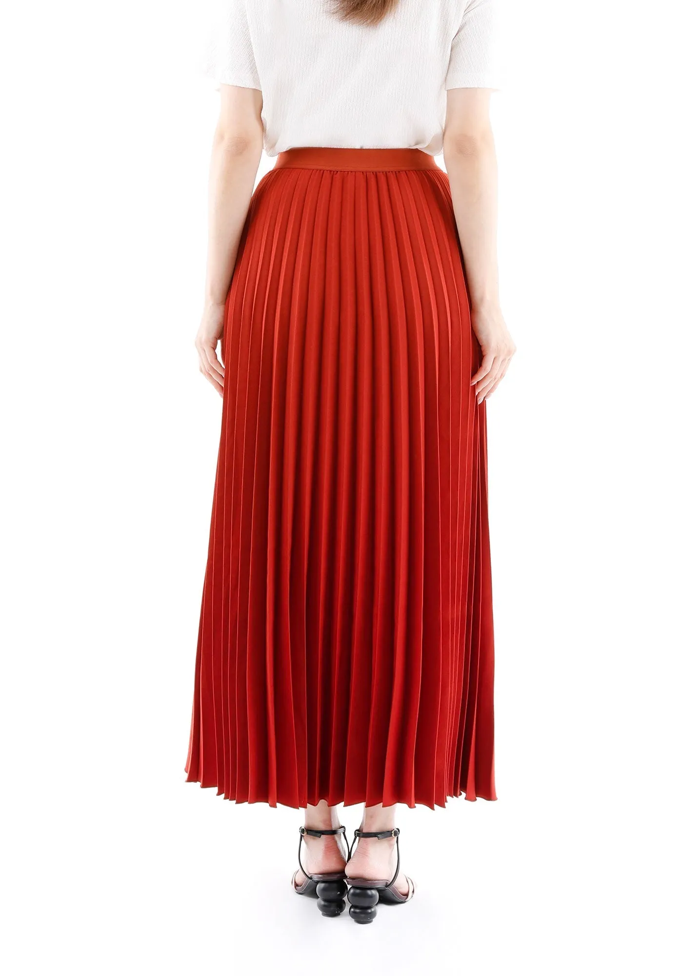 Pleated Ankle Length Skirt - Maxi Skirt Elastic Waist Band