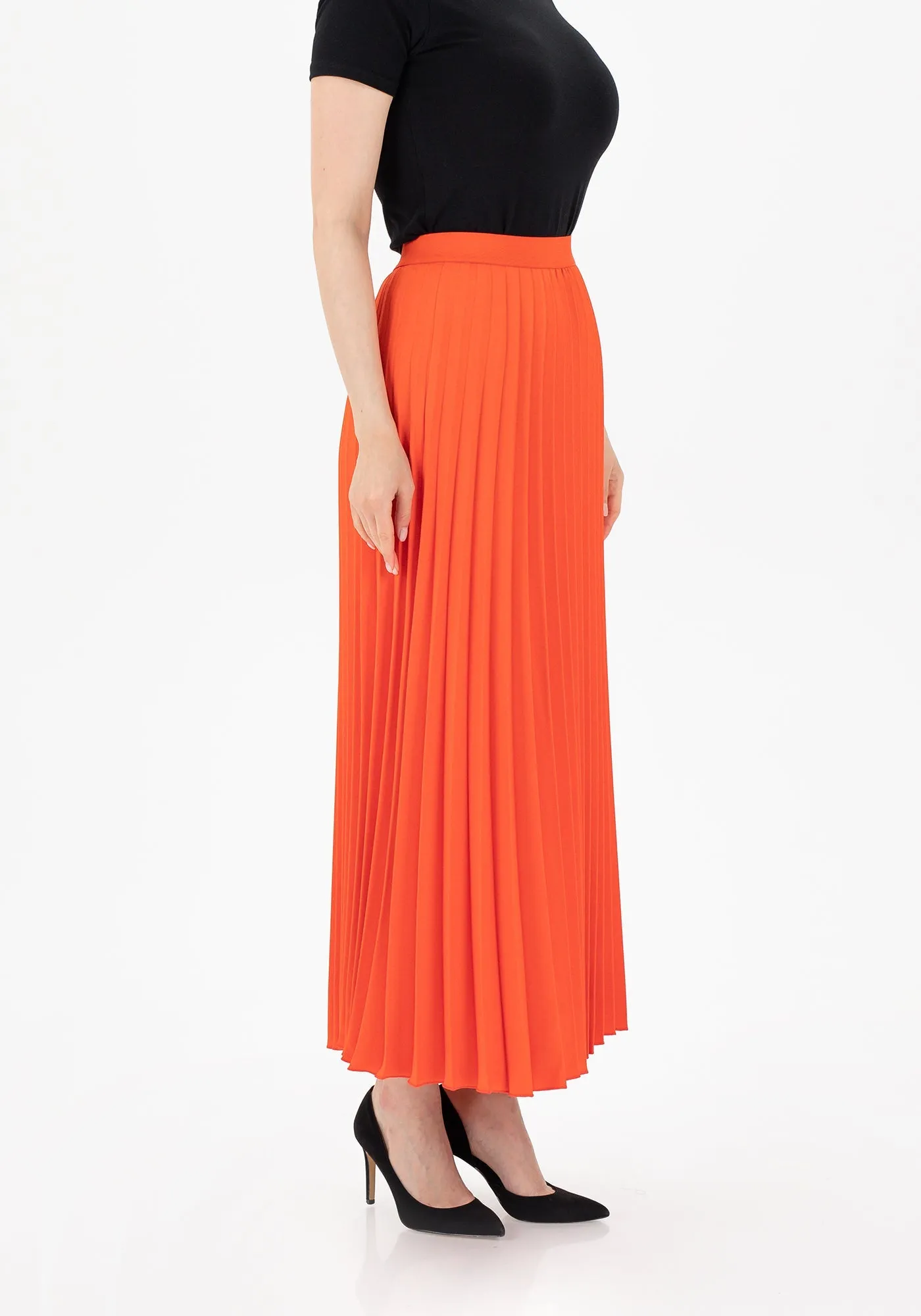 Pleated Ankle Length Skirt - Maxi Skirt Elastic Waist Band