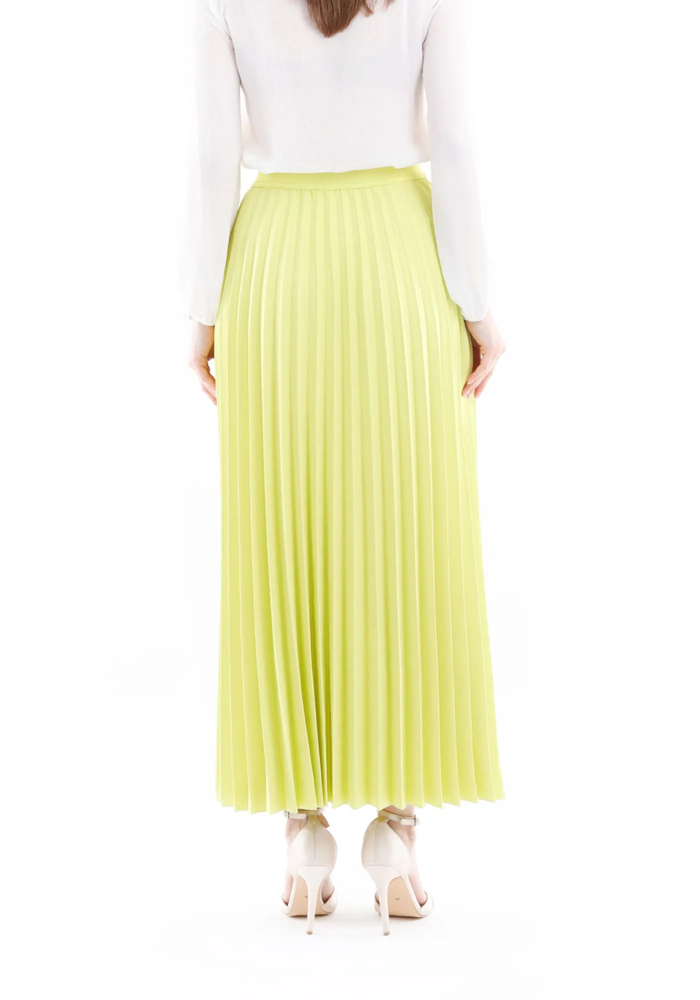 Pleated Ankle Length Skirt - Maxi Skirt Elastic Waist Band