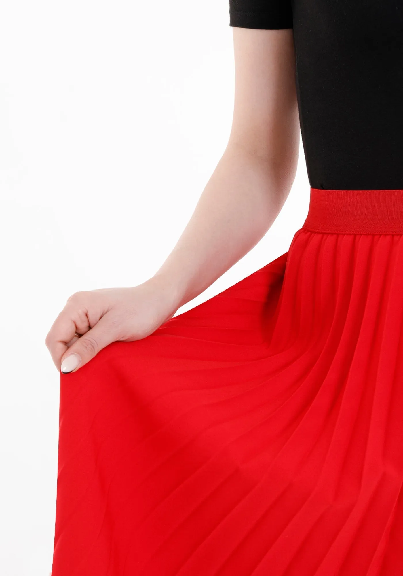 Pleated Ankle Length Skirt - Maxi Skirt Elastic Waist Band