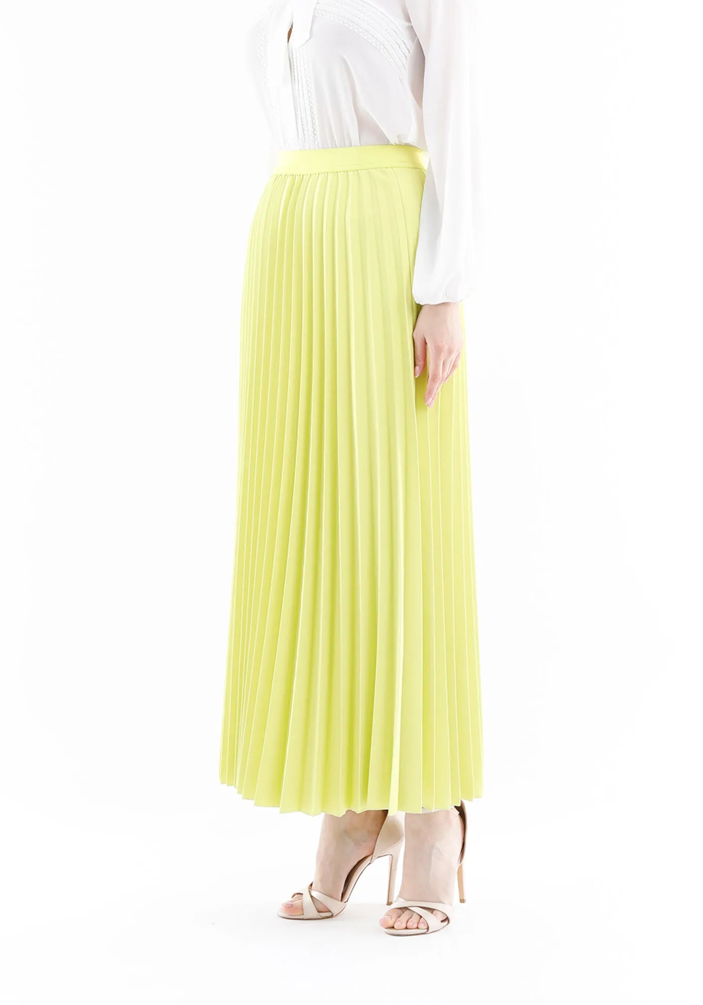 Pleated Ankle Length Skirt - Maxi Skirt Elastic Waist Band