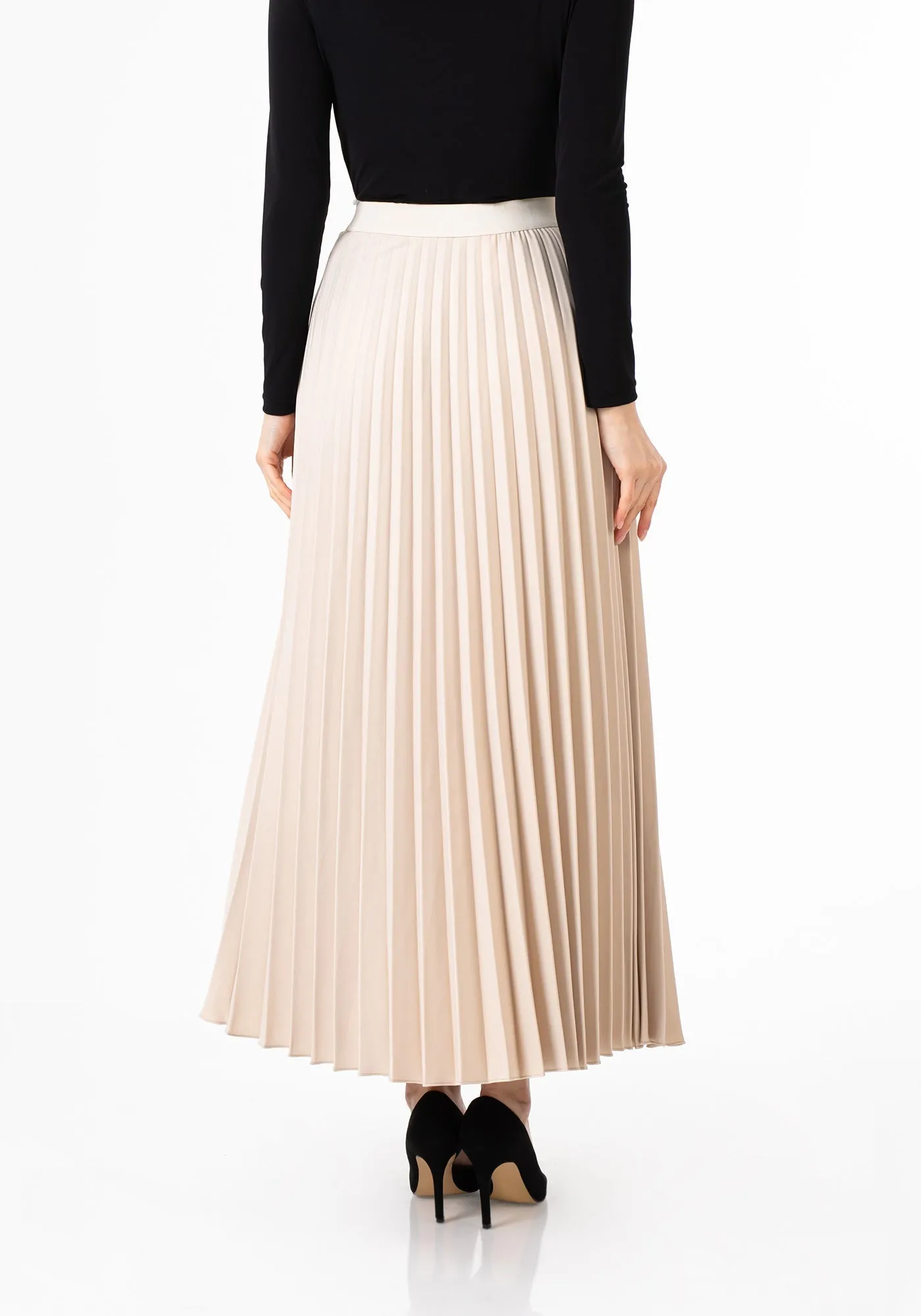 Pleated Ankle Length Skirt - Maxi Skirt Elastic Waist Band