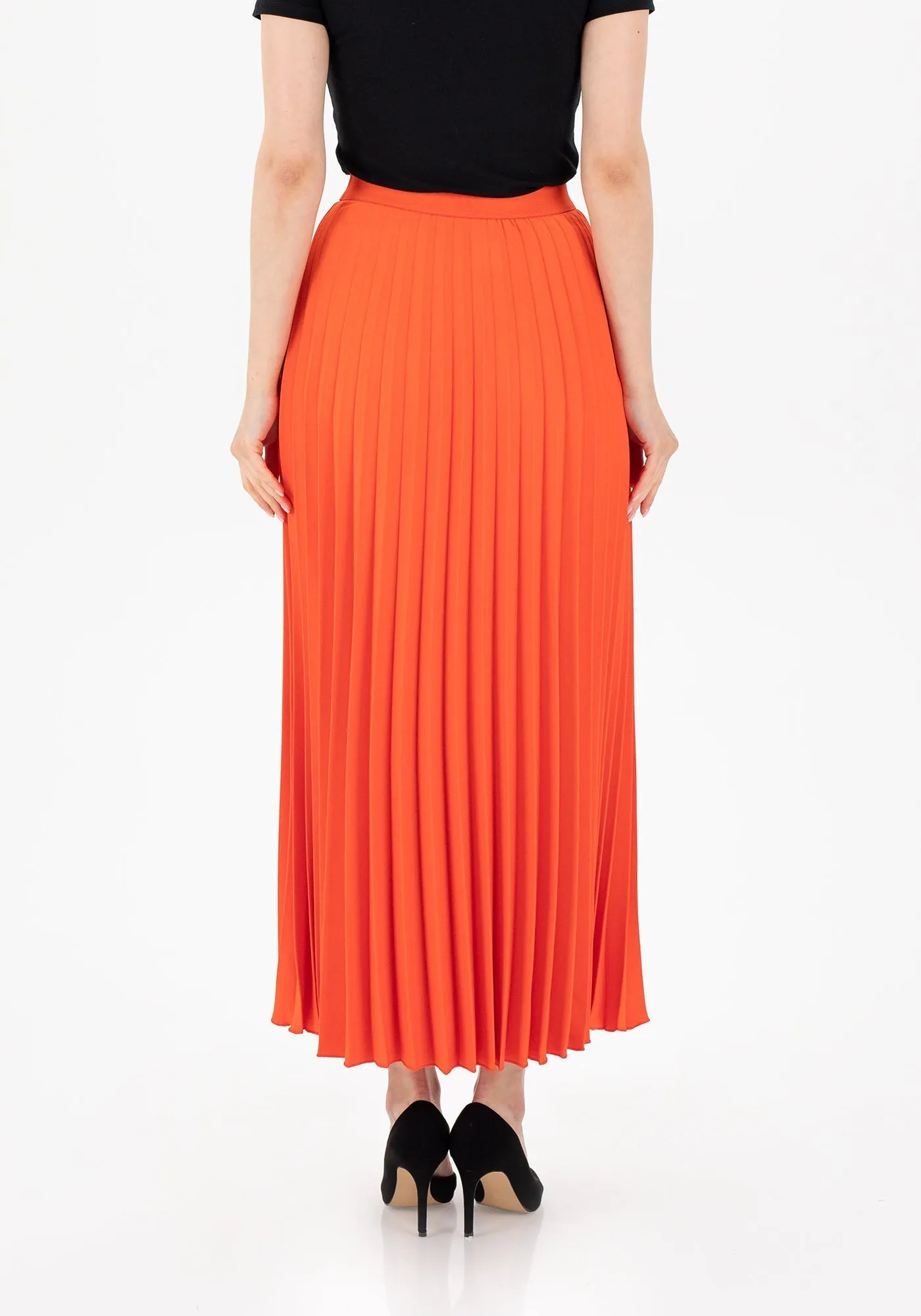 Pleated Ankle Length Skirt - Maxi Skirt Elastic Waist Band