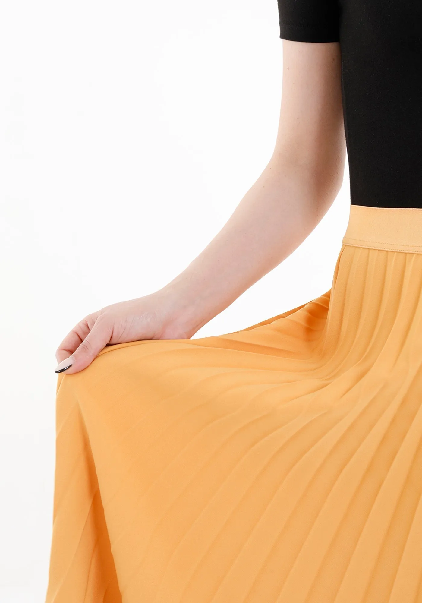 Pleated Ankle Length Skirt - Maxi Skirt Elastic Waist Band