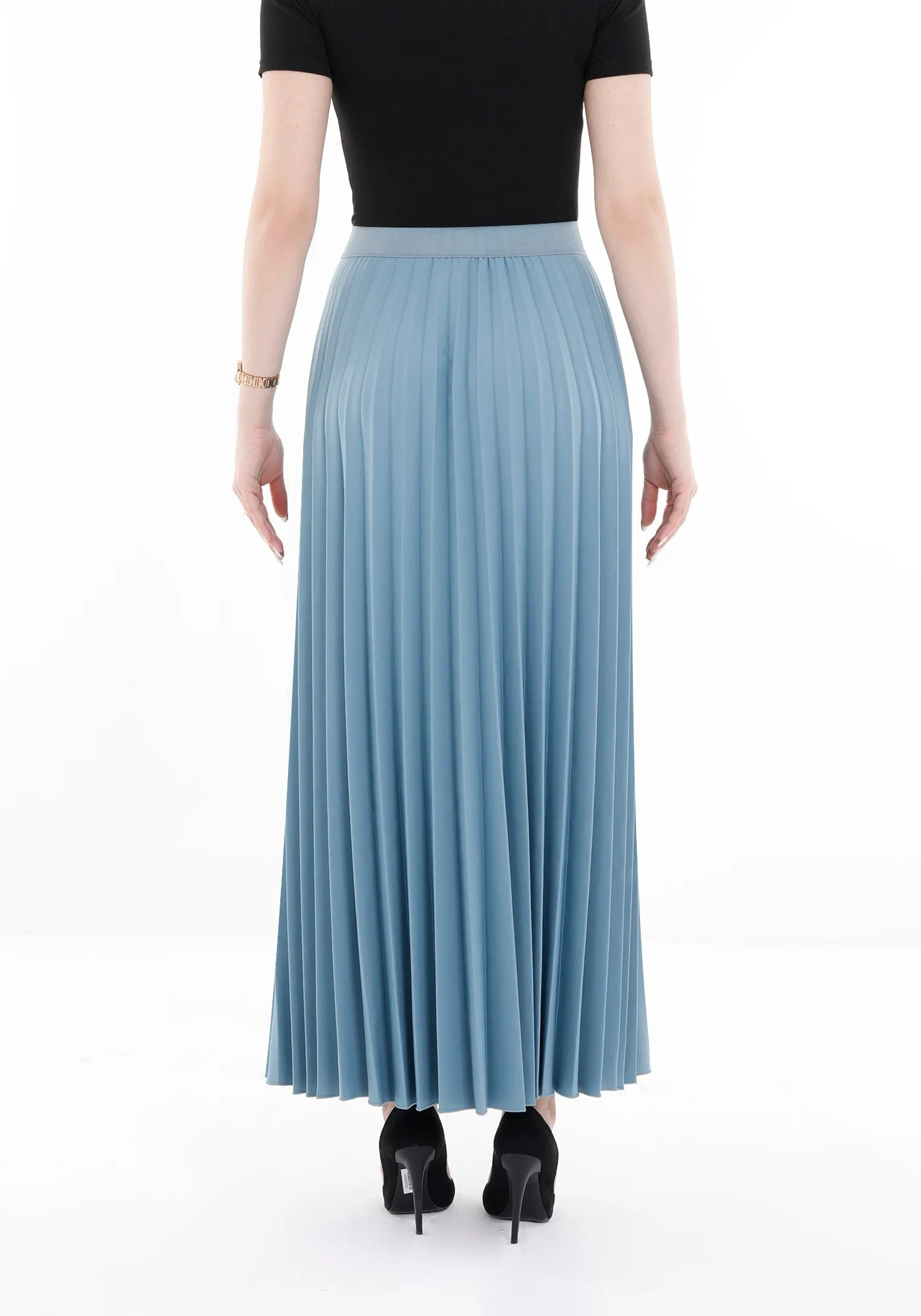 Pleated Ankle Length Skirt - Maxi Skirt Elastic Waist Band