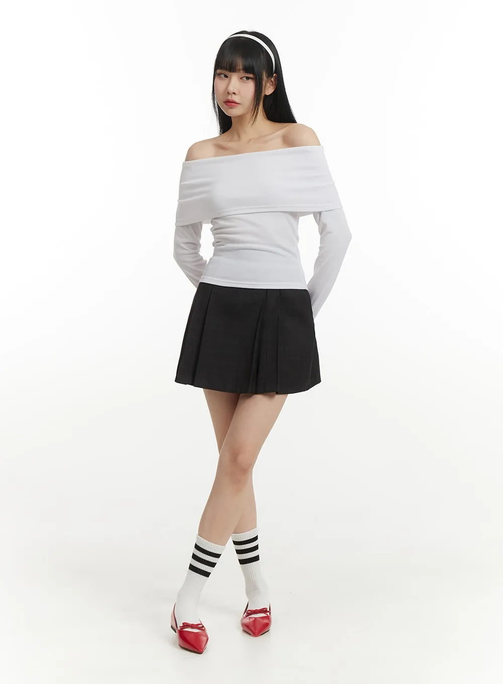 Pleated Checkered Mini Skirt IM406