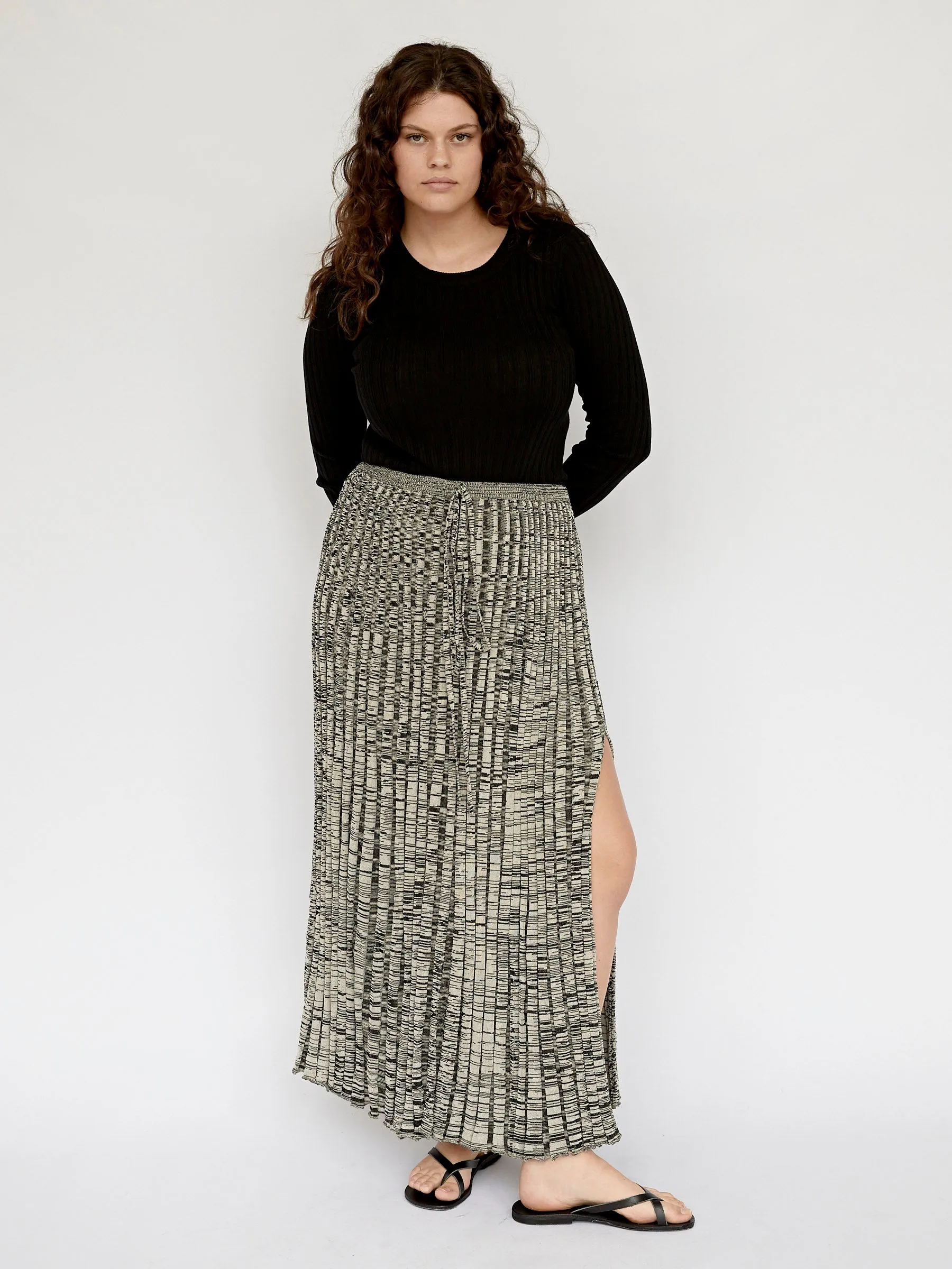 Pleated Knit Tie Skirt