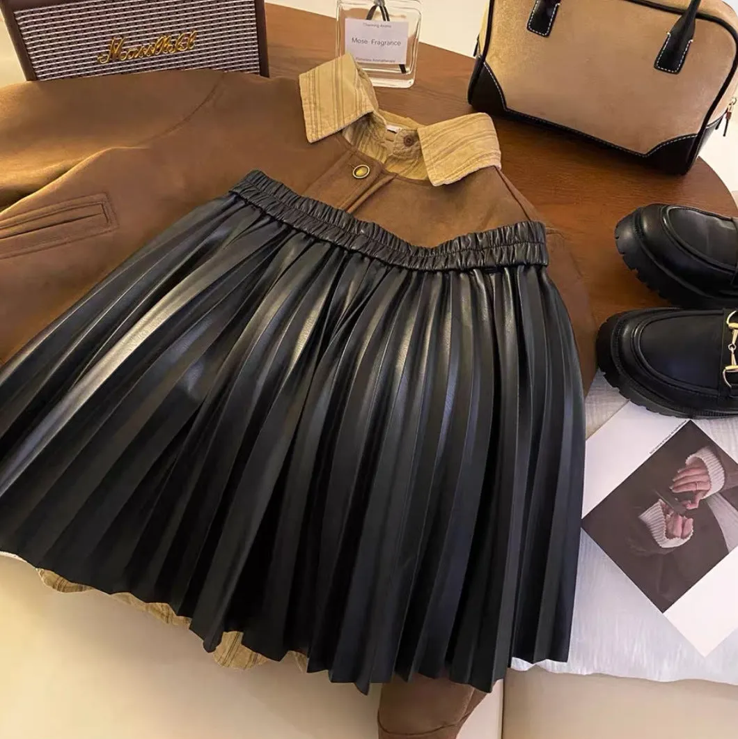 Pre Order:  Chic Solid Pleated Leather Mini Skirt