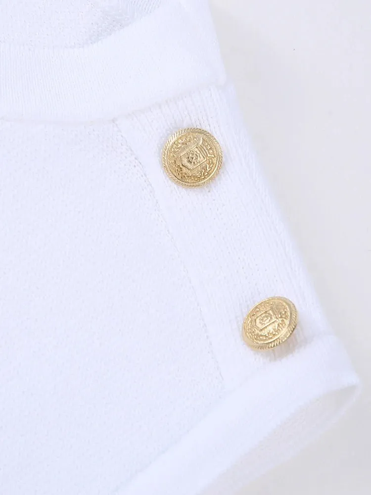 Pre Order:  Gold Button Accent Pleated Knit Skirt