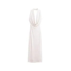 Pre Order:  Pleated Hanging Neck Backless Long Dress