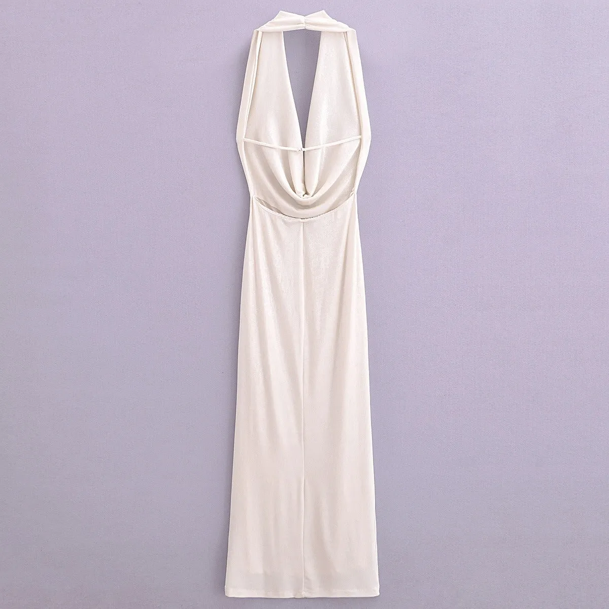 Pre Order:  Pleated Hanging Neck Backless Long Dress