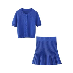 Pre Order:  Short Sleeved Knitted Top   Pleated Skirt