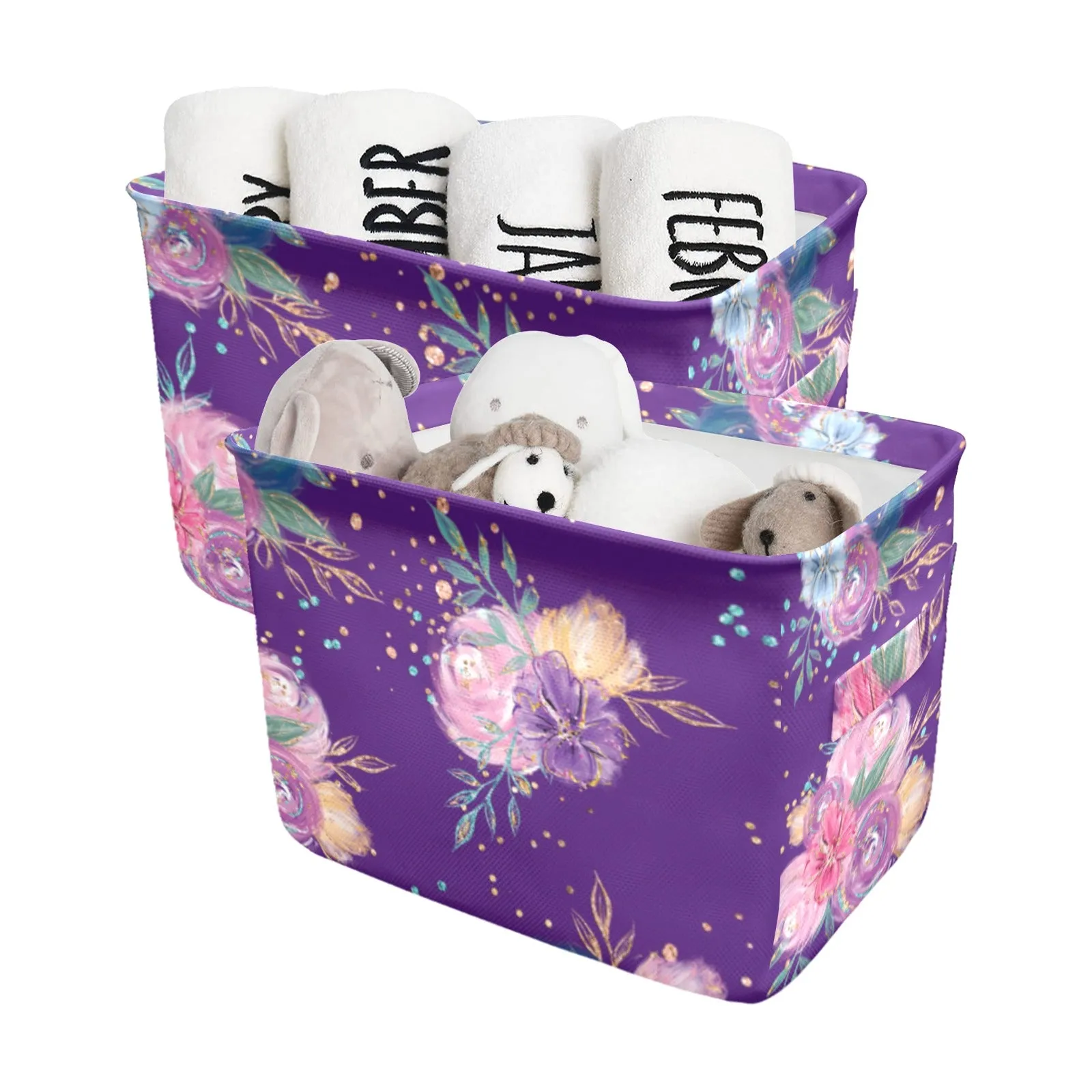 Purple Floral Fabric Storage Basket