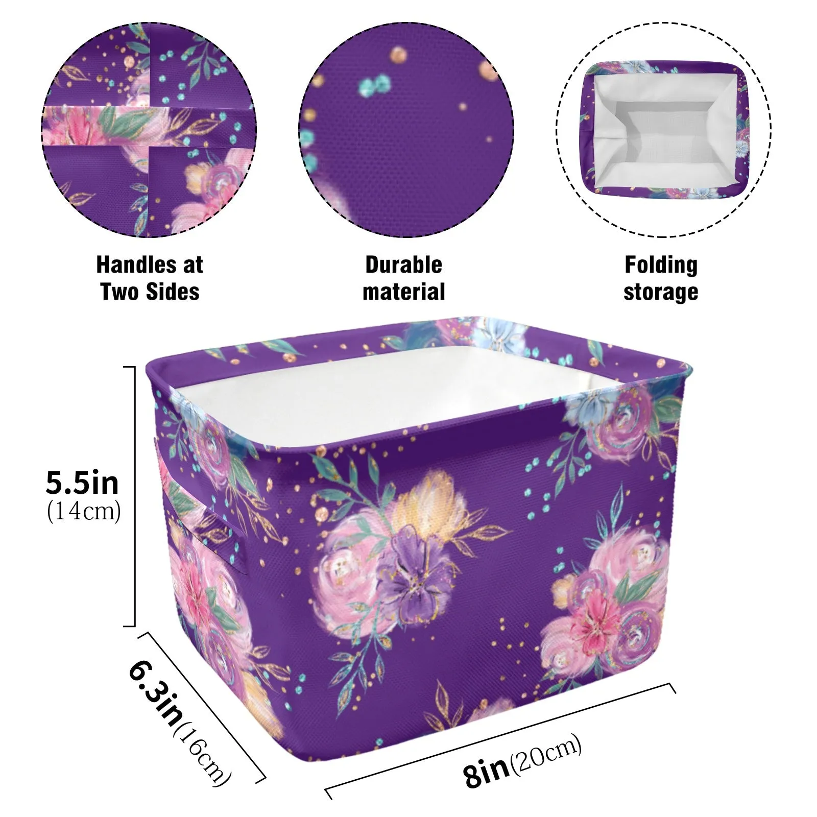 Purple Floral Fabric Storage Basket