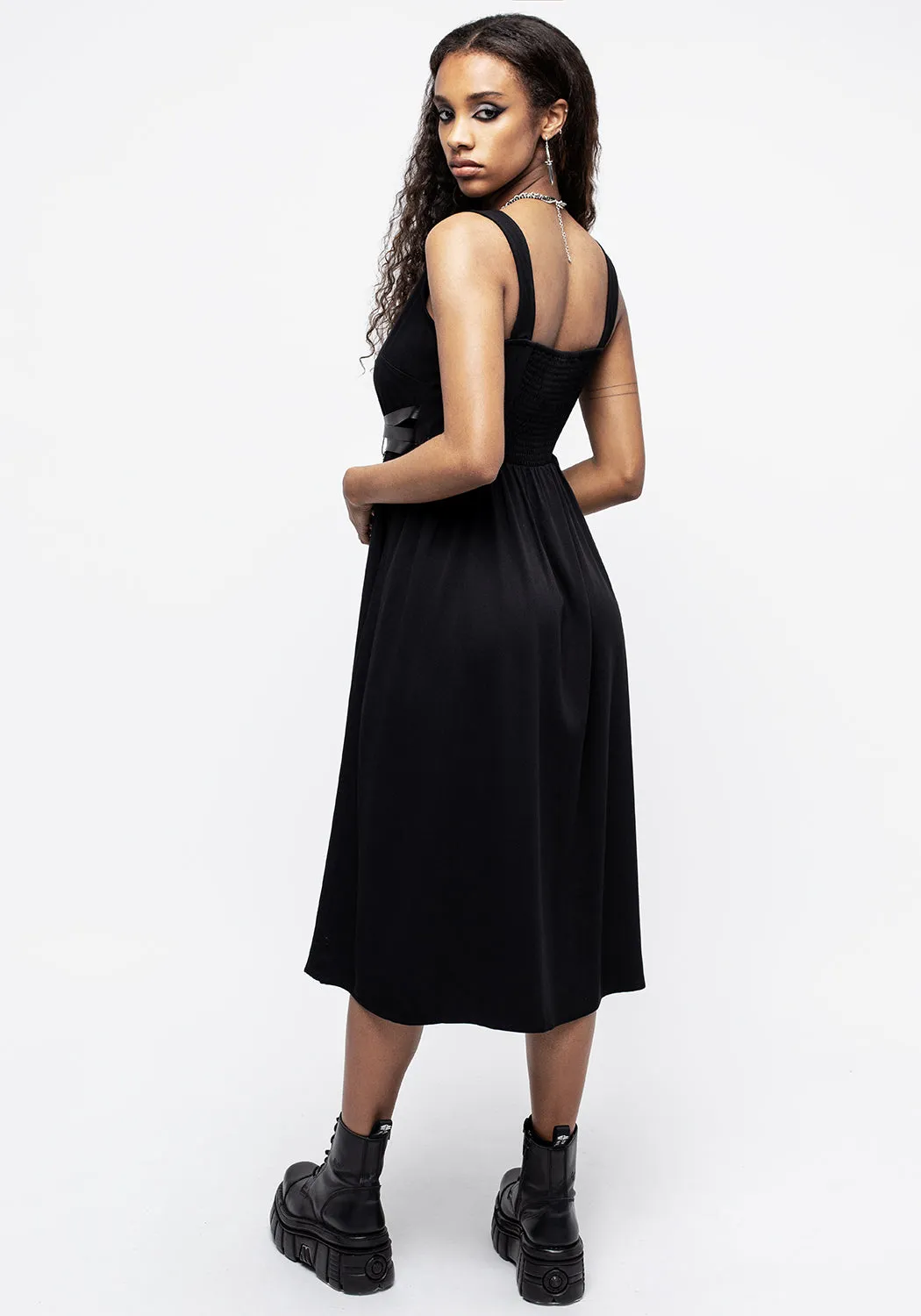 Raven V-Neck Sleeveless Chain Midi Dress